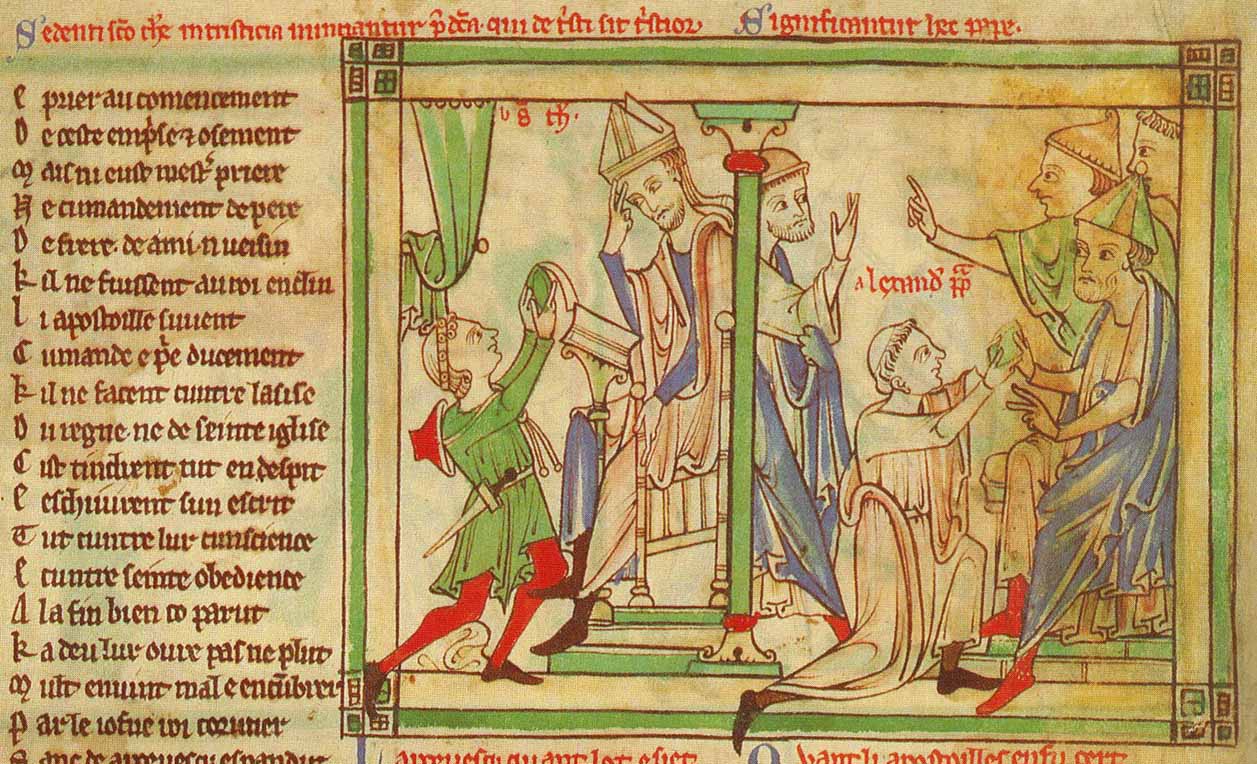 Becket reacts to news of Coronation & messenger takes Beckets complaint to the pope, Becket Leaves
