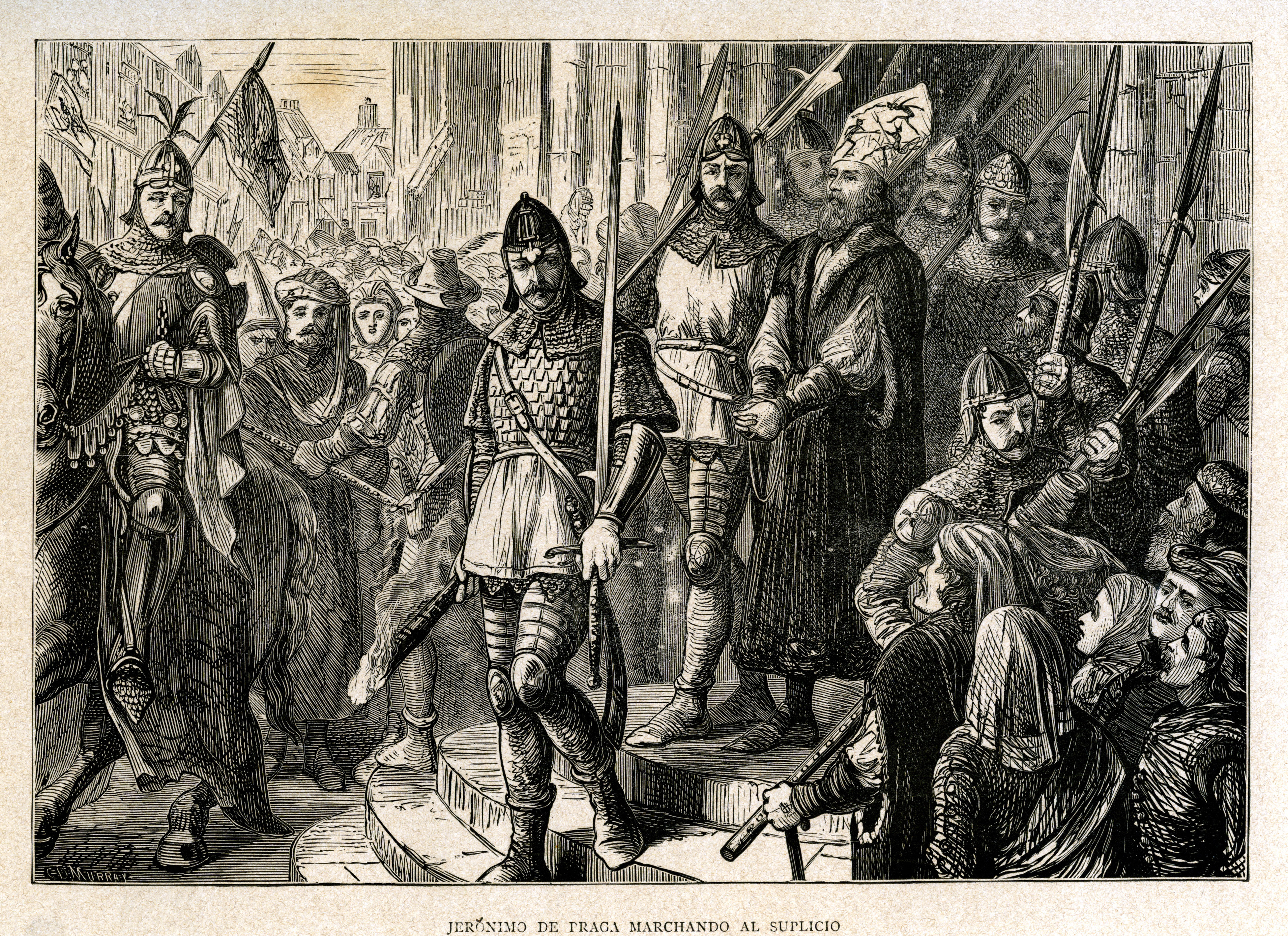 Jerome of Prague marching to the stake