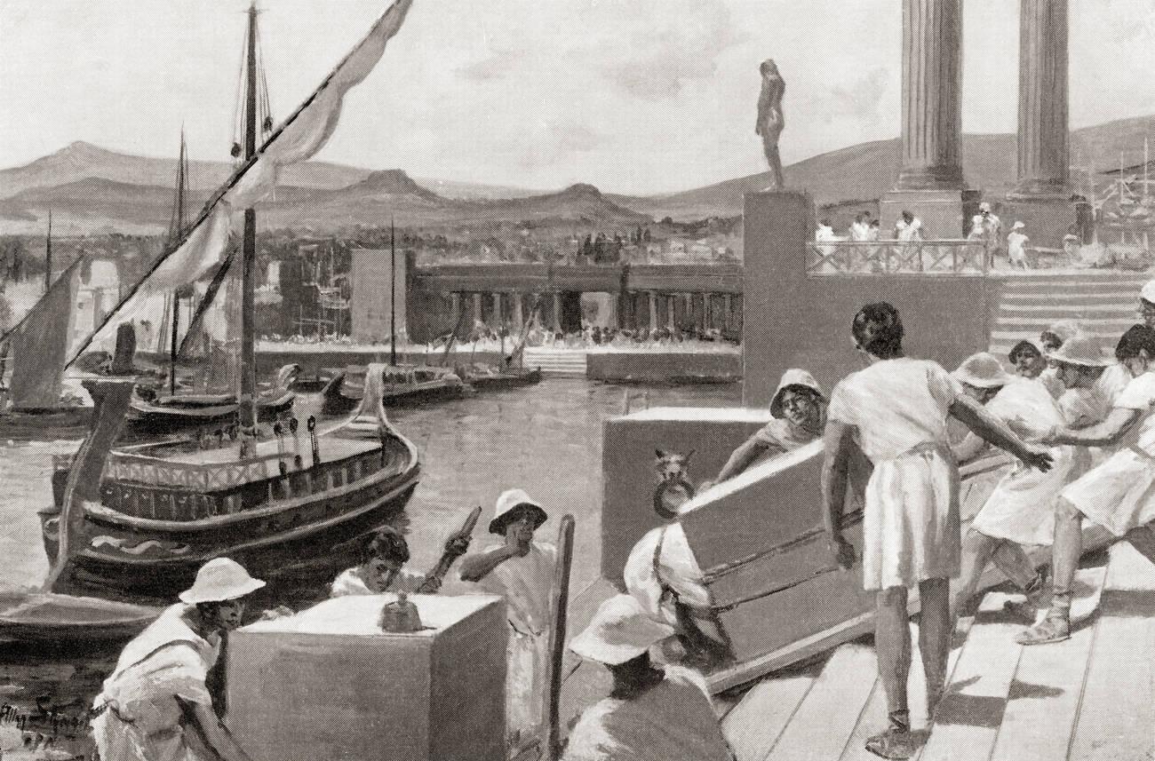 The fortification of the port of Piraeus, Greece, initiated by Themistocles