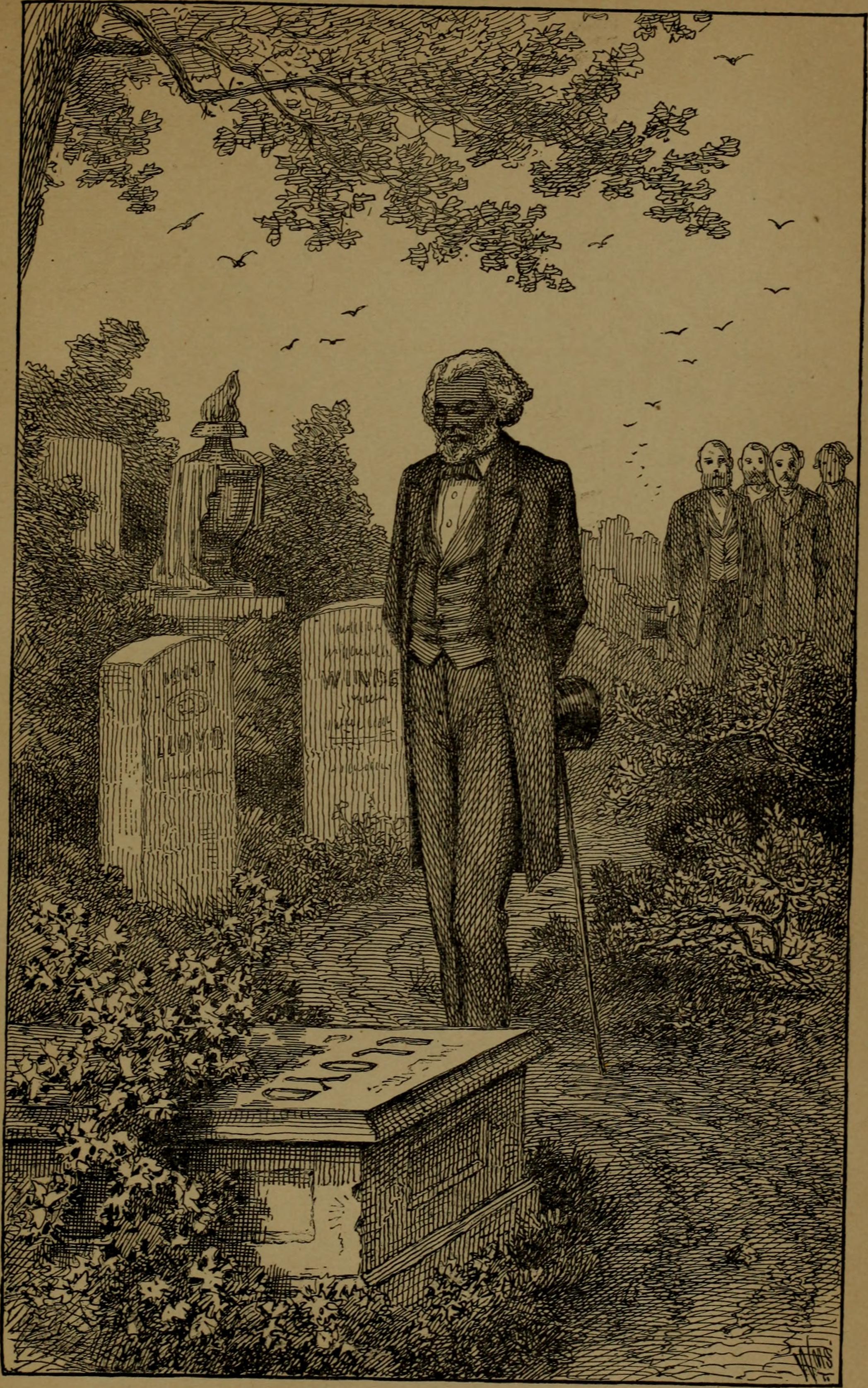 Frederick Douglass visiting the grave of his former slaveholder, Colonel Edward Lloyd V