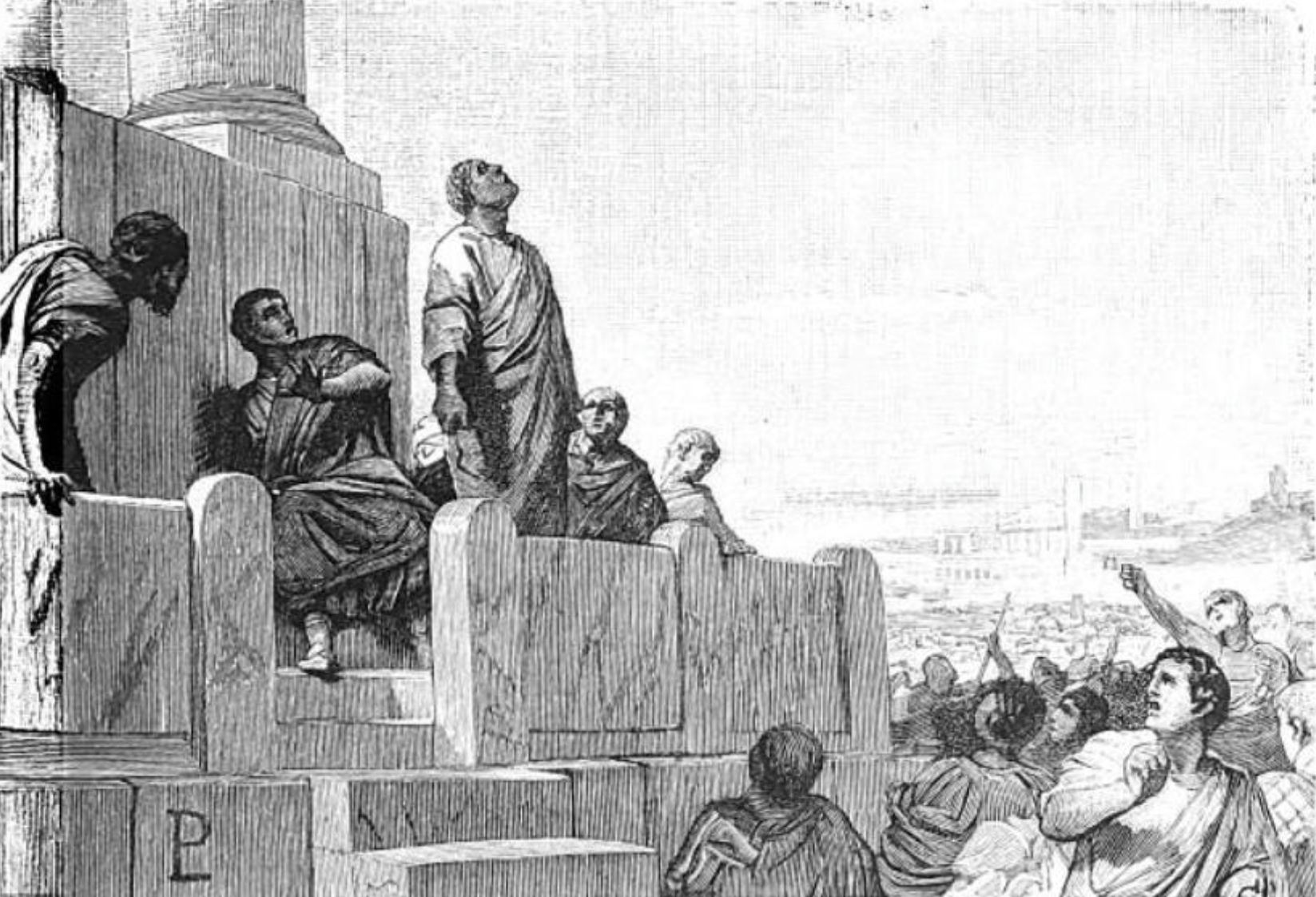 Consul Caecilius Metellus Celer suspends the rally by looking at the sky