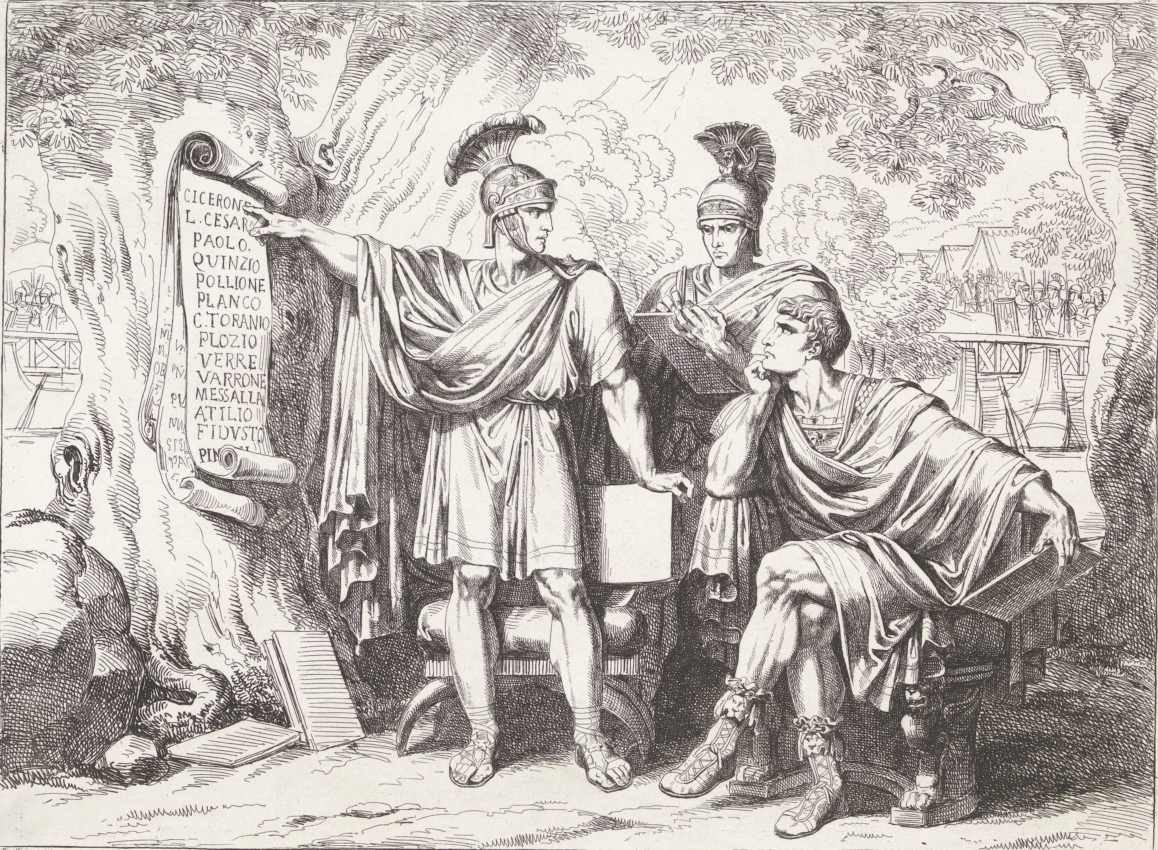 Lepidus, Octavian, and Mark Antony make a list