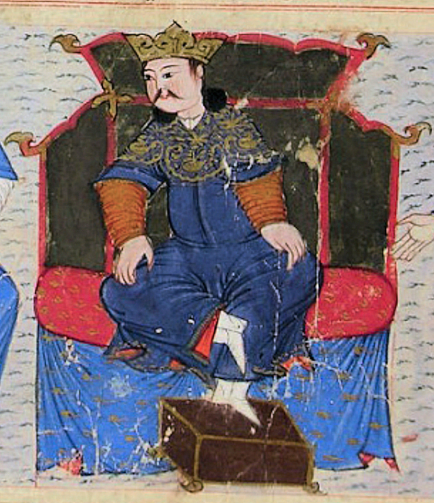 Kayi Yabgu enthroned, in the council of Tuman, Köl Erki, Kayı Yavgu Han and Korkut. Jami al-Tawarikh, 1426-30 Herat, folio 387a