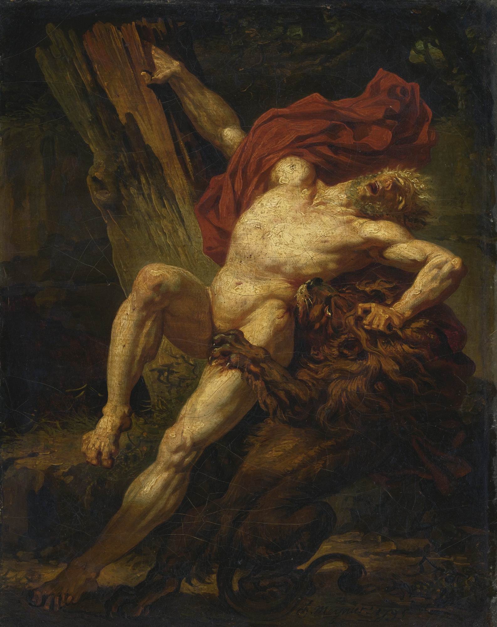 Milo of Croton, Attempting to Test His Strength, Is Caught and Devoured by a Lion