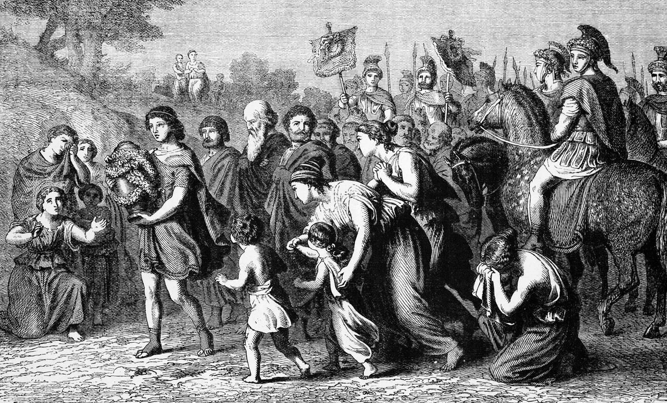 Polybius carries Philopoemen's ashes to Megalopolis