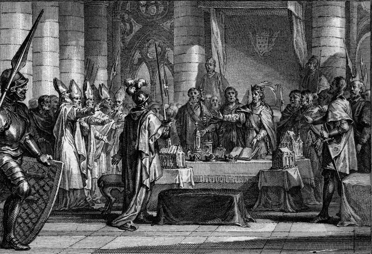 Succession of Louis the Pious, before the three crowns symbolizing the division of his empire into three kingdoms