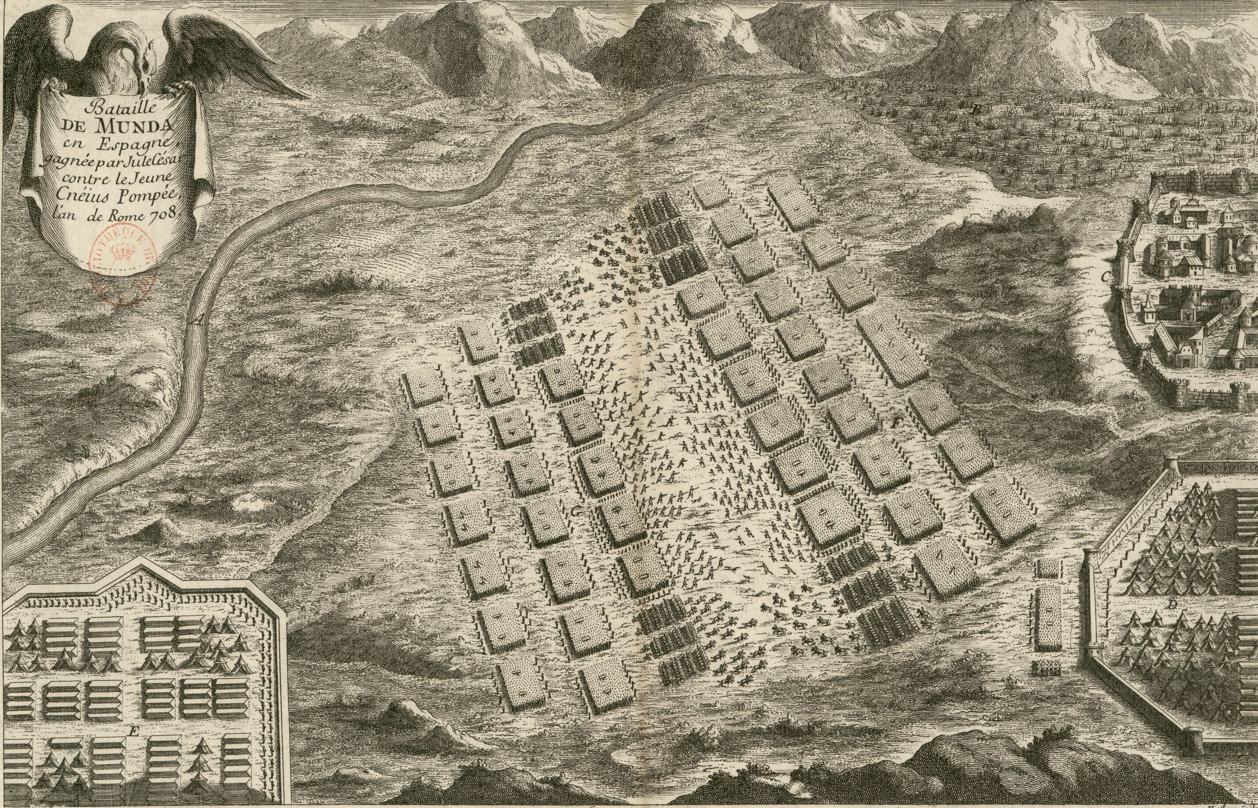 Battle of Munda in Spain, won by Julius Caesar against the young Gnaeus Pompey