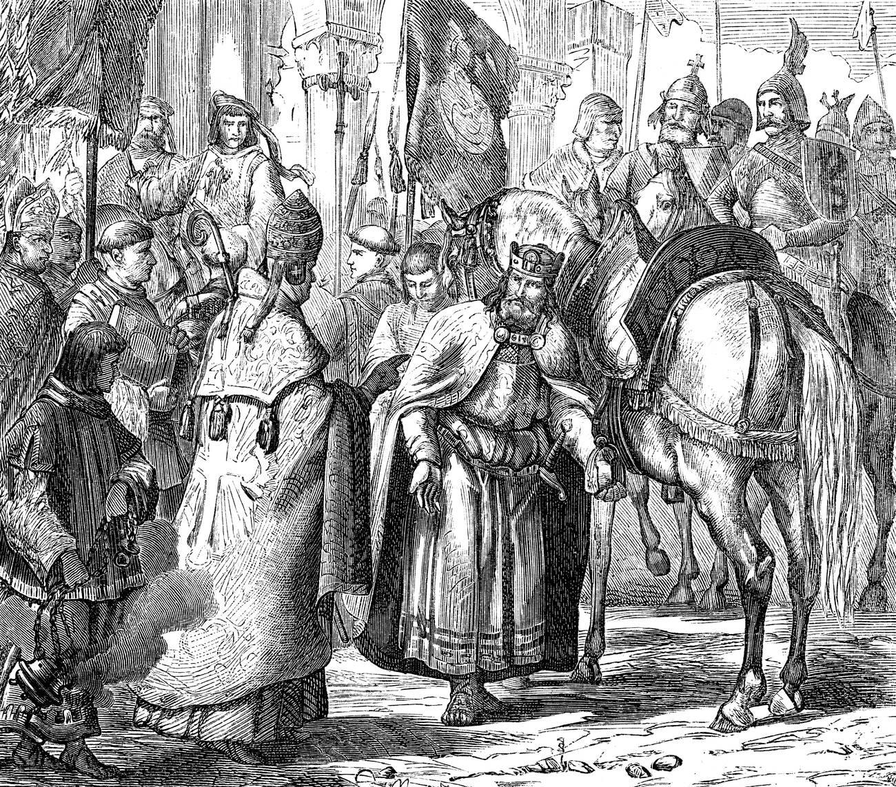 Pope Saint Nicholas I together with Louis II the Younger, King of Italy and Holy Roman Emperor