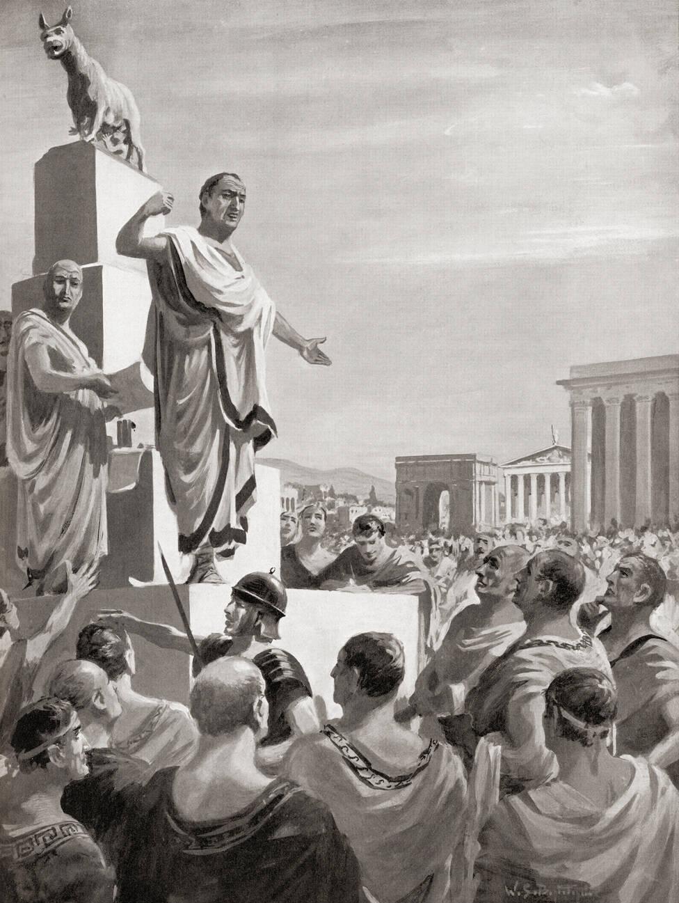 The Scipio brothers appearing before the Senate on the charge of misappropriating money during the war with Antiochus
