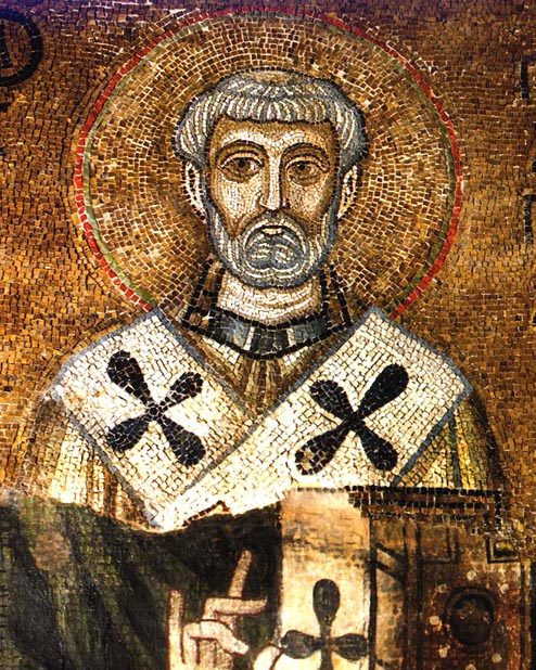 Clemens I, the Pope of Rome. Mosaic from St. Sophia of Kyiv, 11th c