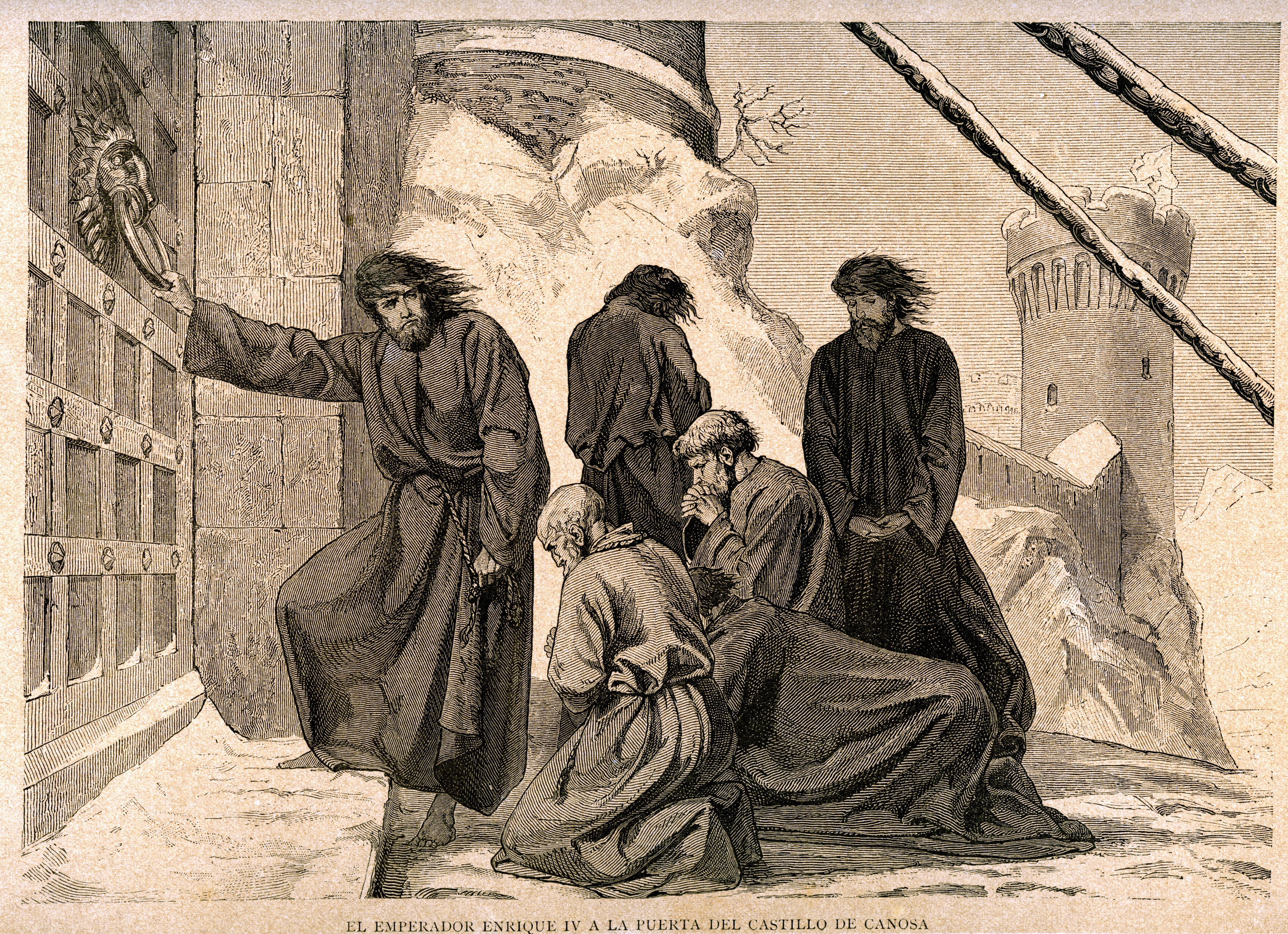 Emperor Henry IV at the door of Canossa Castle