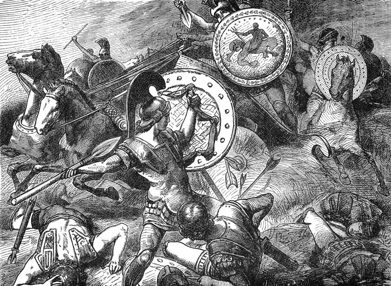 Epameinondas saves Pelopidas during the Battle of Leuctra