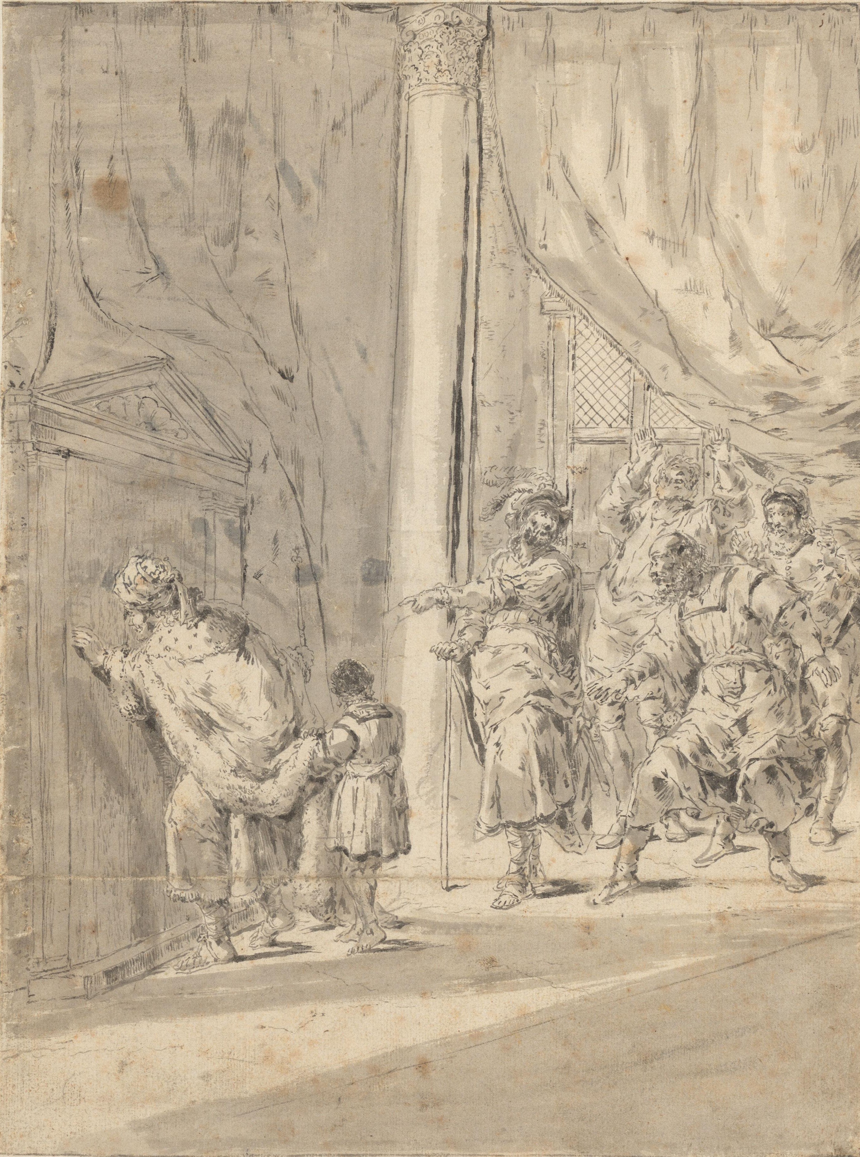 Philip II, king of Macedon, spies on his wife Olympias during her conception of Alexander the Great, believing her to be with Jupiter in serpent form