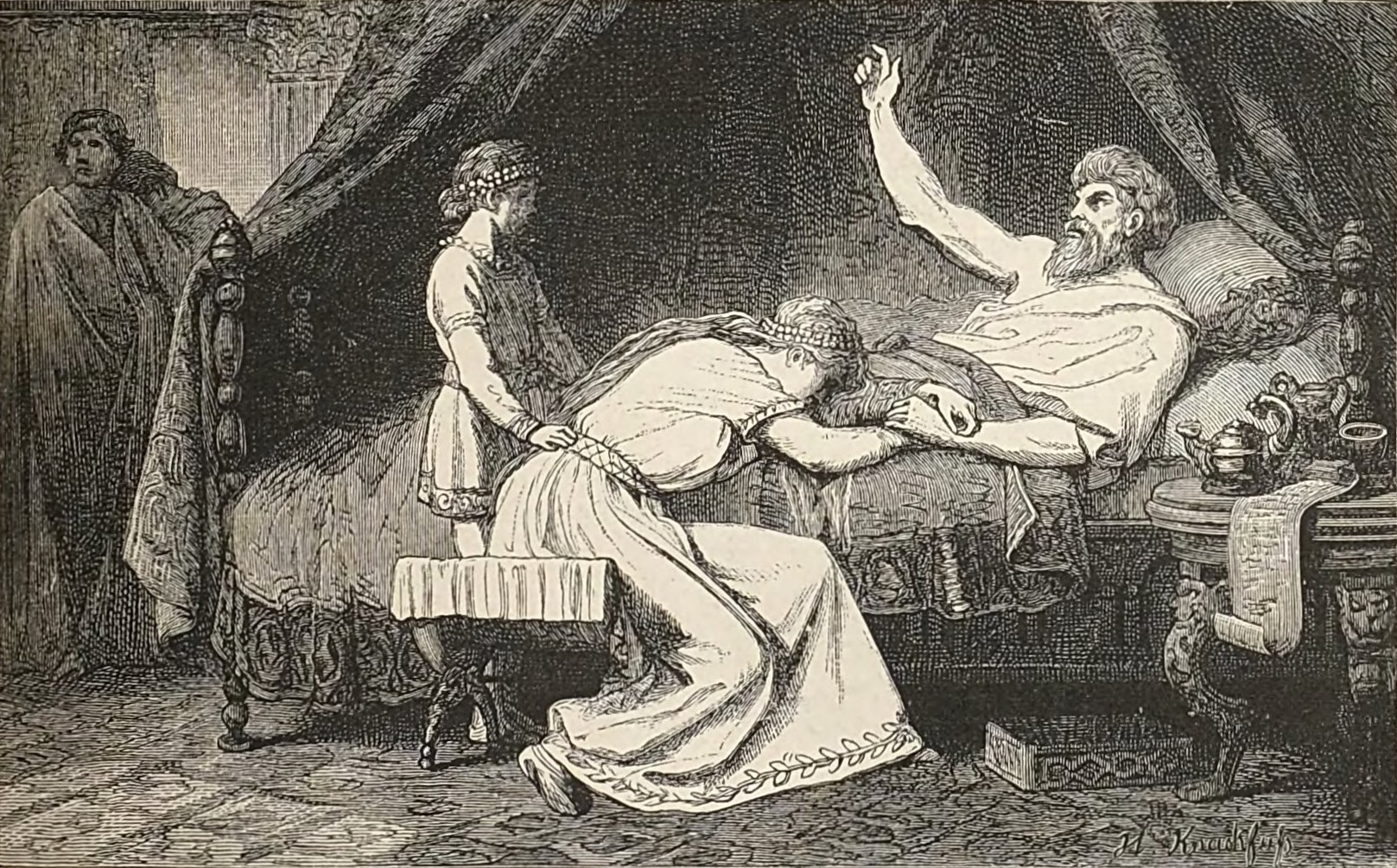 Theodoric speaks to his daughter Amalasuntha and his grandson Athalaric from his deathbed