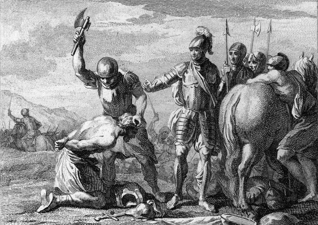 Decapitation of Syagrius, execution of Roman General Siagrius defeated in the Battle of Soissons by the troops of Clovis 1