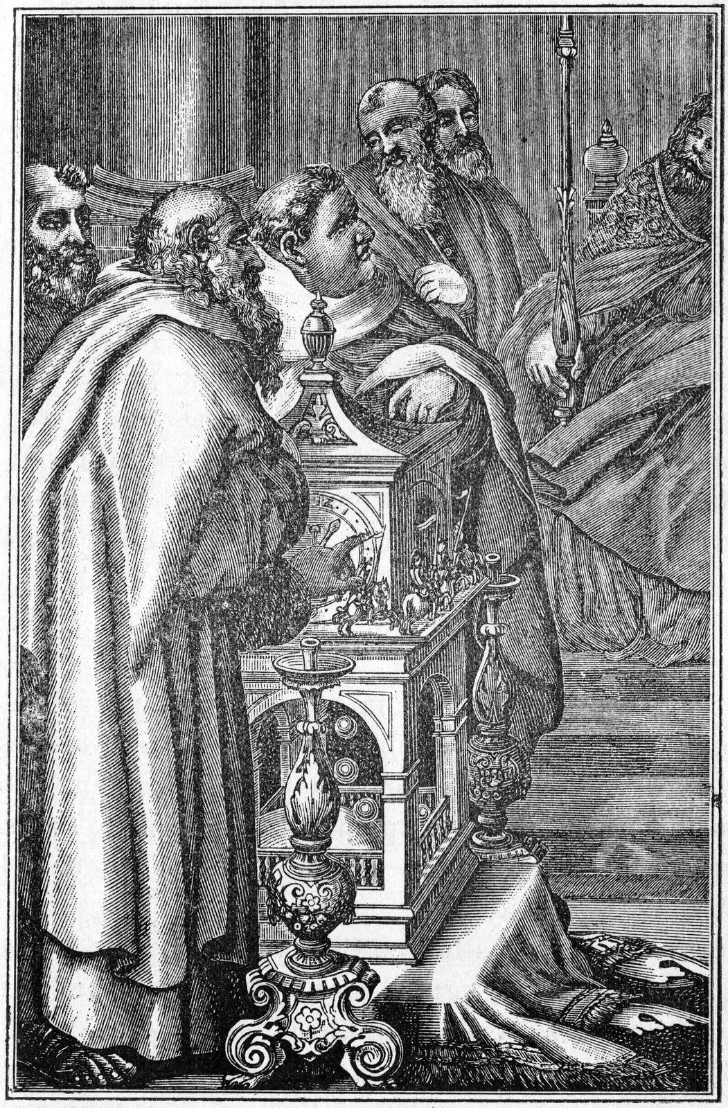 Caliph Harun al-Rashid gives Charlemagne a water clock