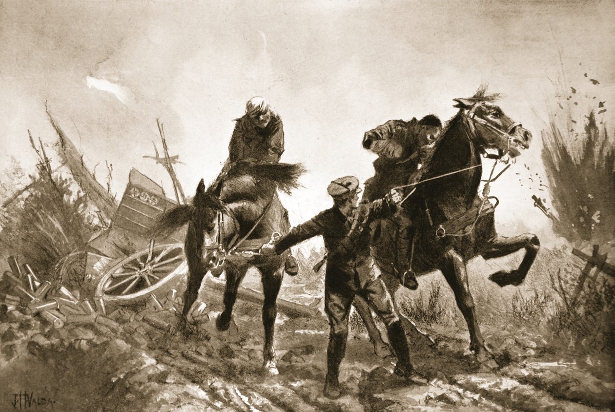 Driver Brown returning with wounded on horseback from the firing line