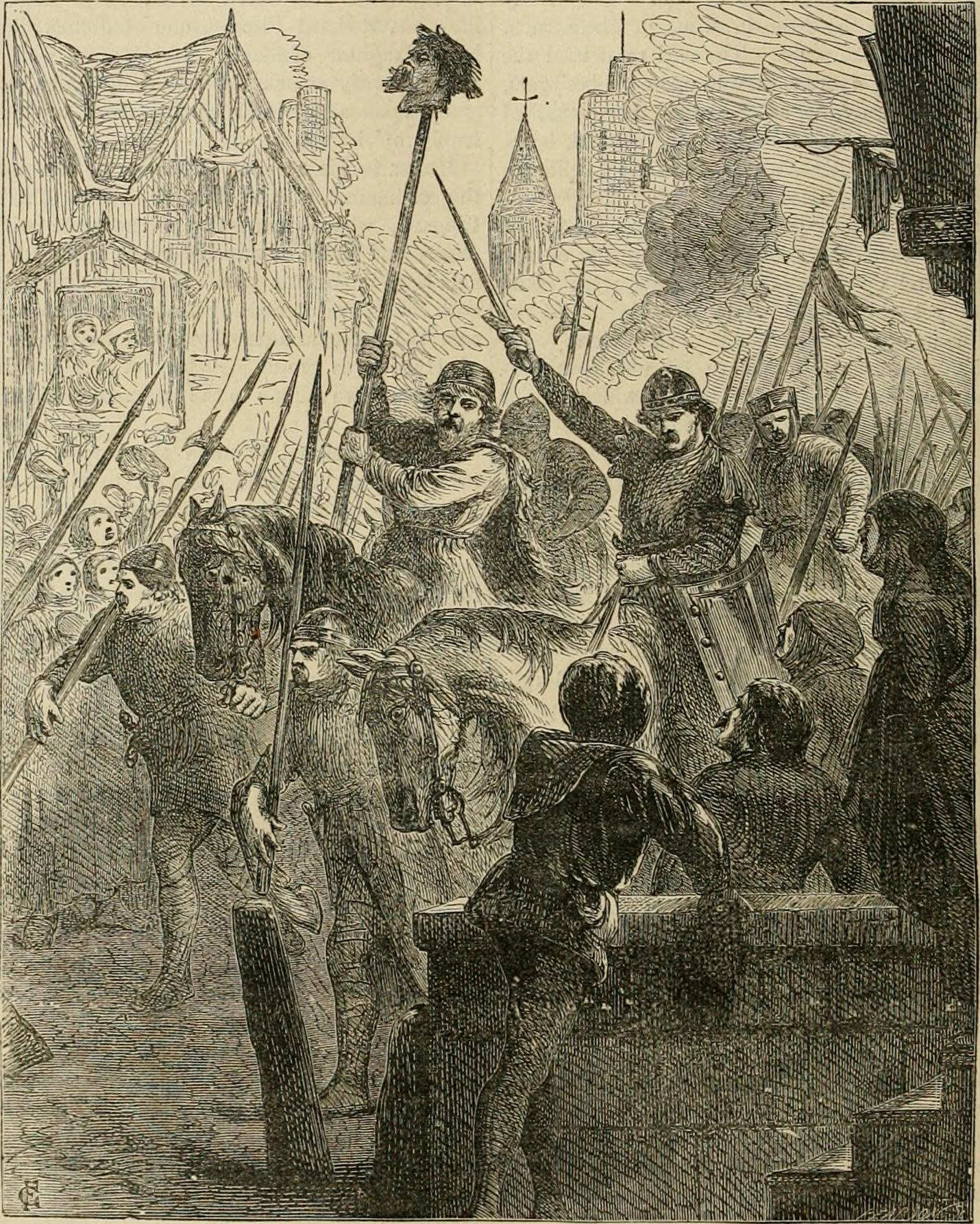 The Head of Eustace le Moine carried on a Pole