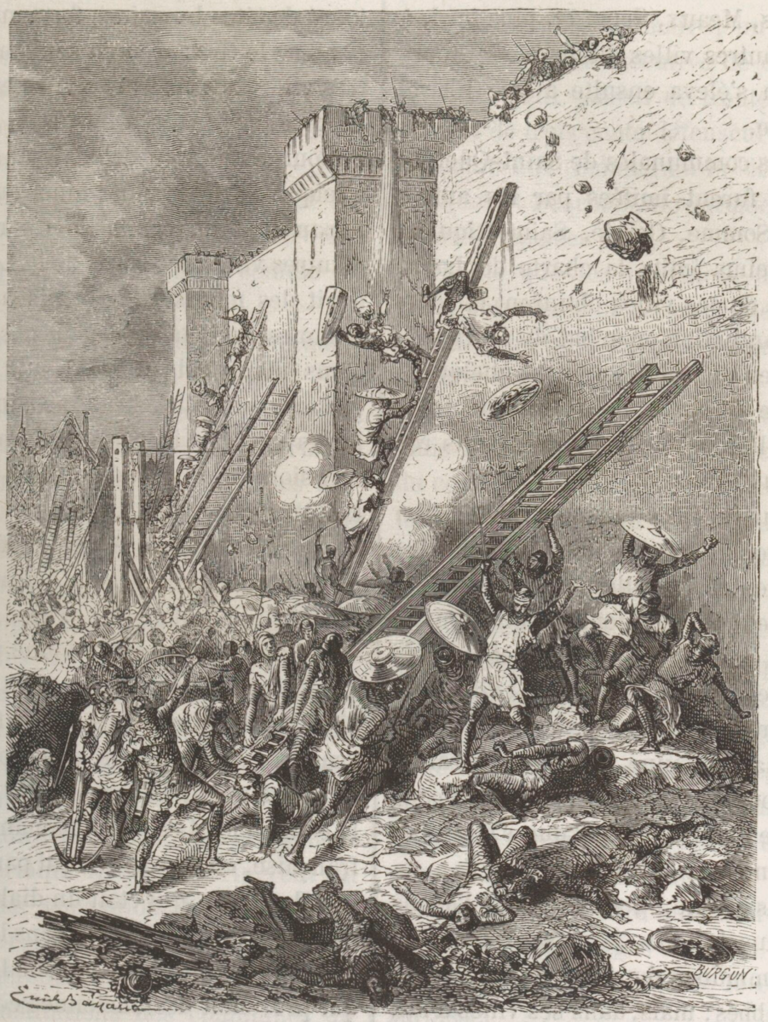Louis VI with his knights and the people of Amiens sieging the fortress of Castillon (É. Bayard)