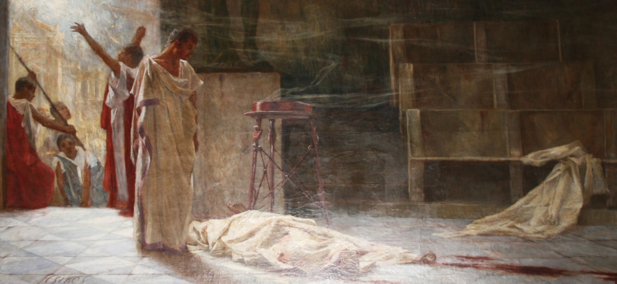 Marc Antony with the dead body of Caesar