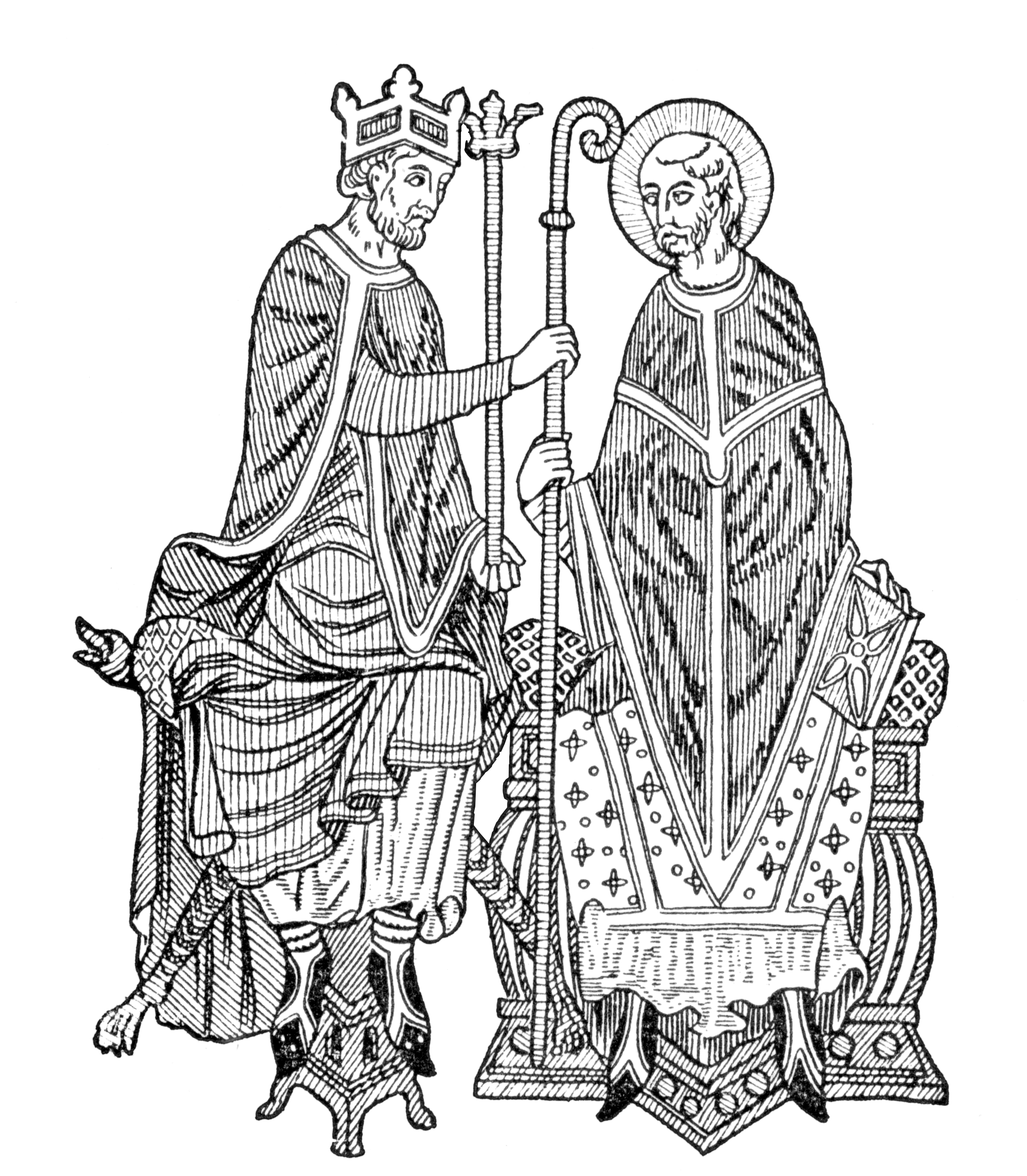 A medieval king investing a bishop with the symbols of office