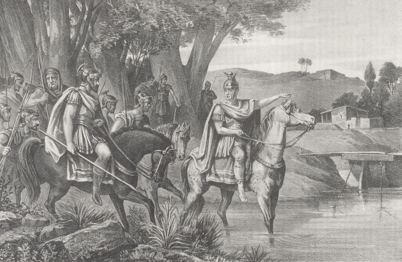 Julius Caesar crossing Sagre river (battle of Ilerda)