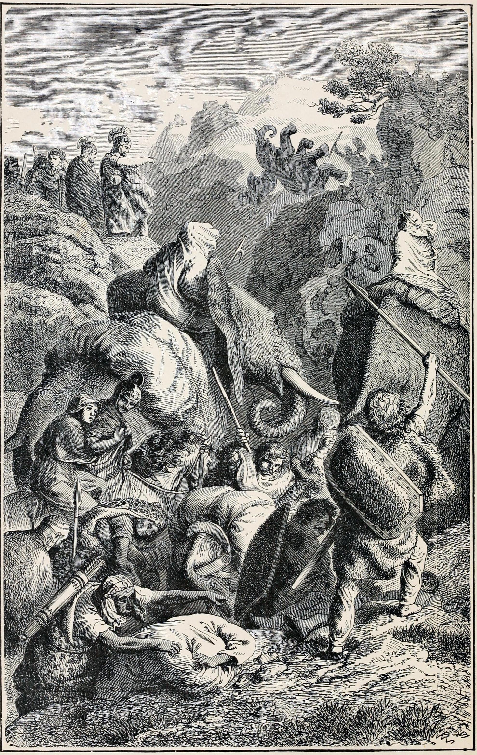 Hannibal crossing the Alps into Italy.