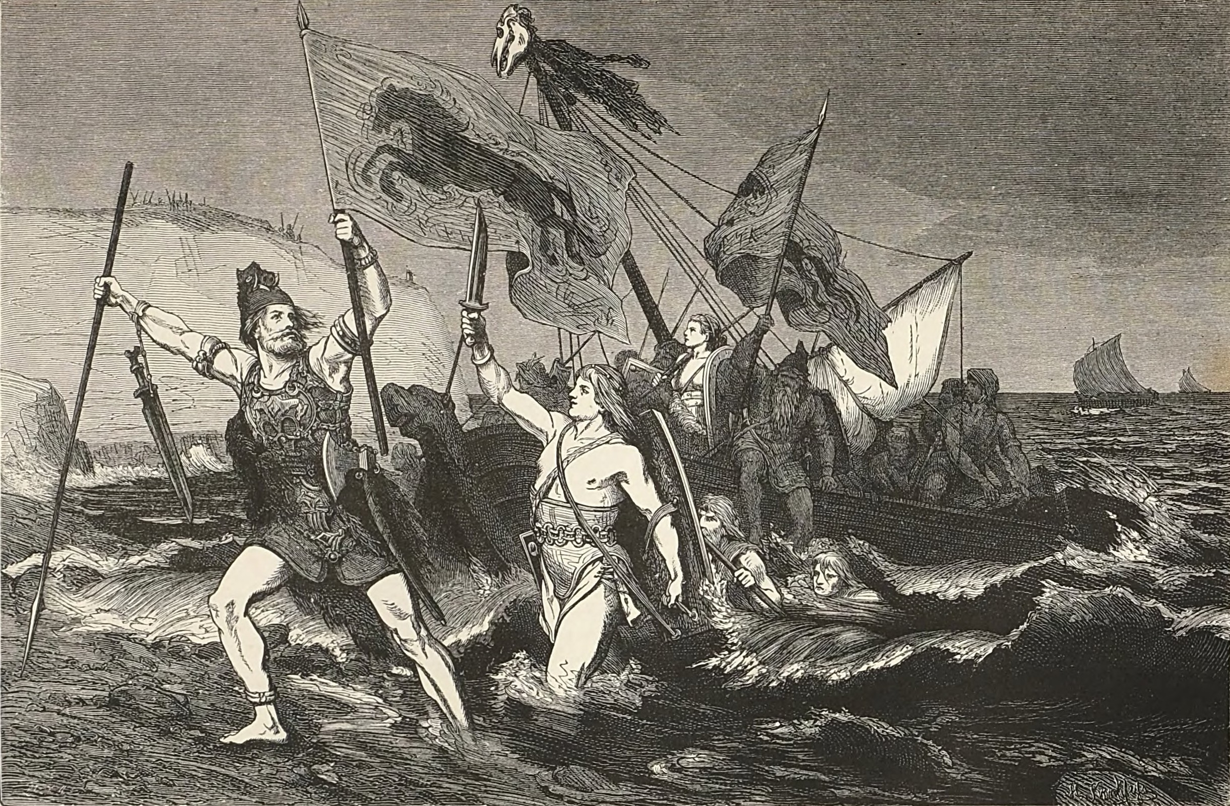 Landing of Saxons on British coast, led by Hengist & Horsa