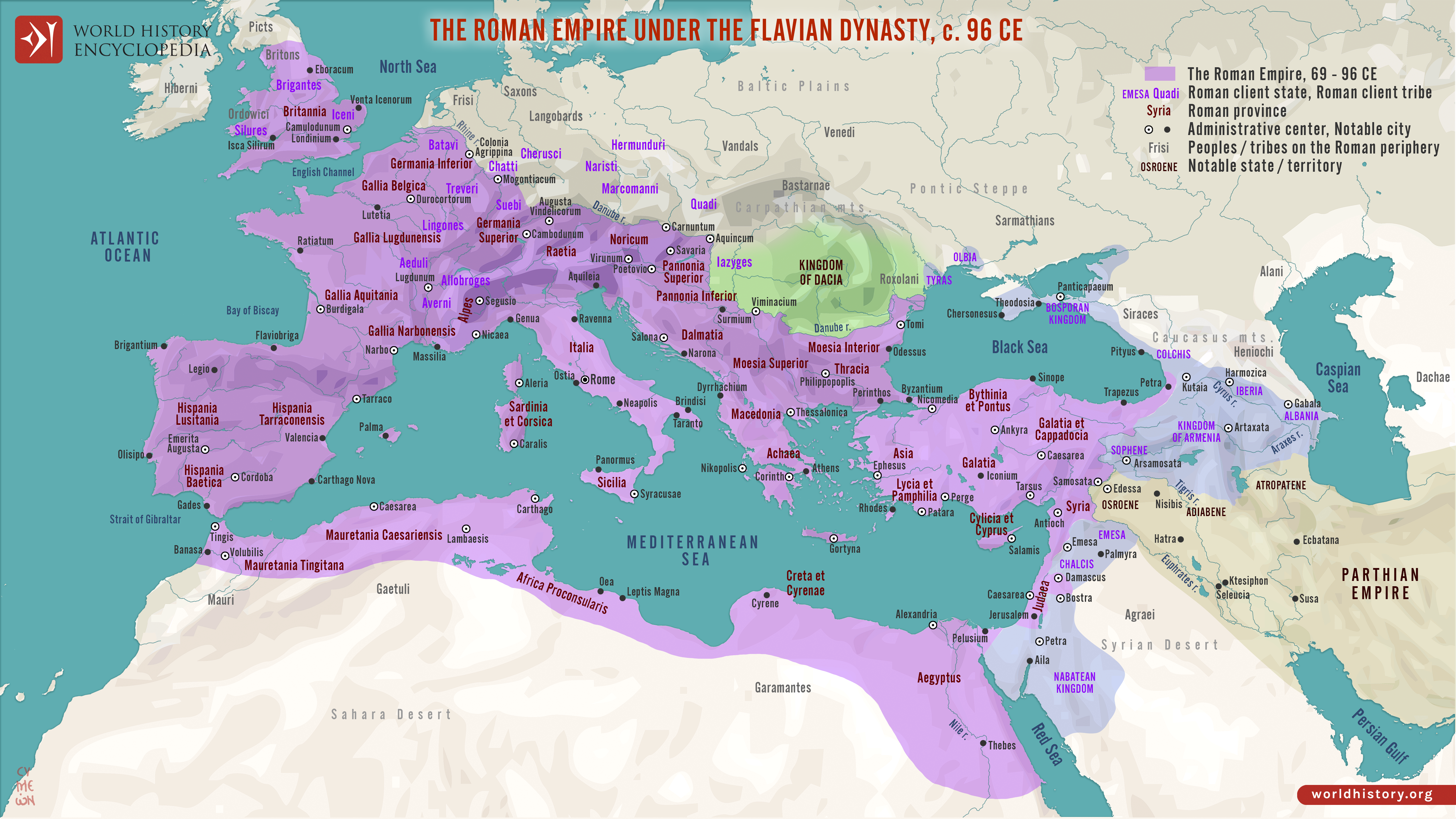 Map of the Roman Empire Under the Flavian Dynasty