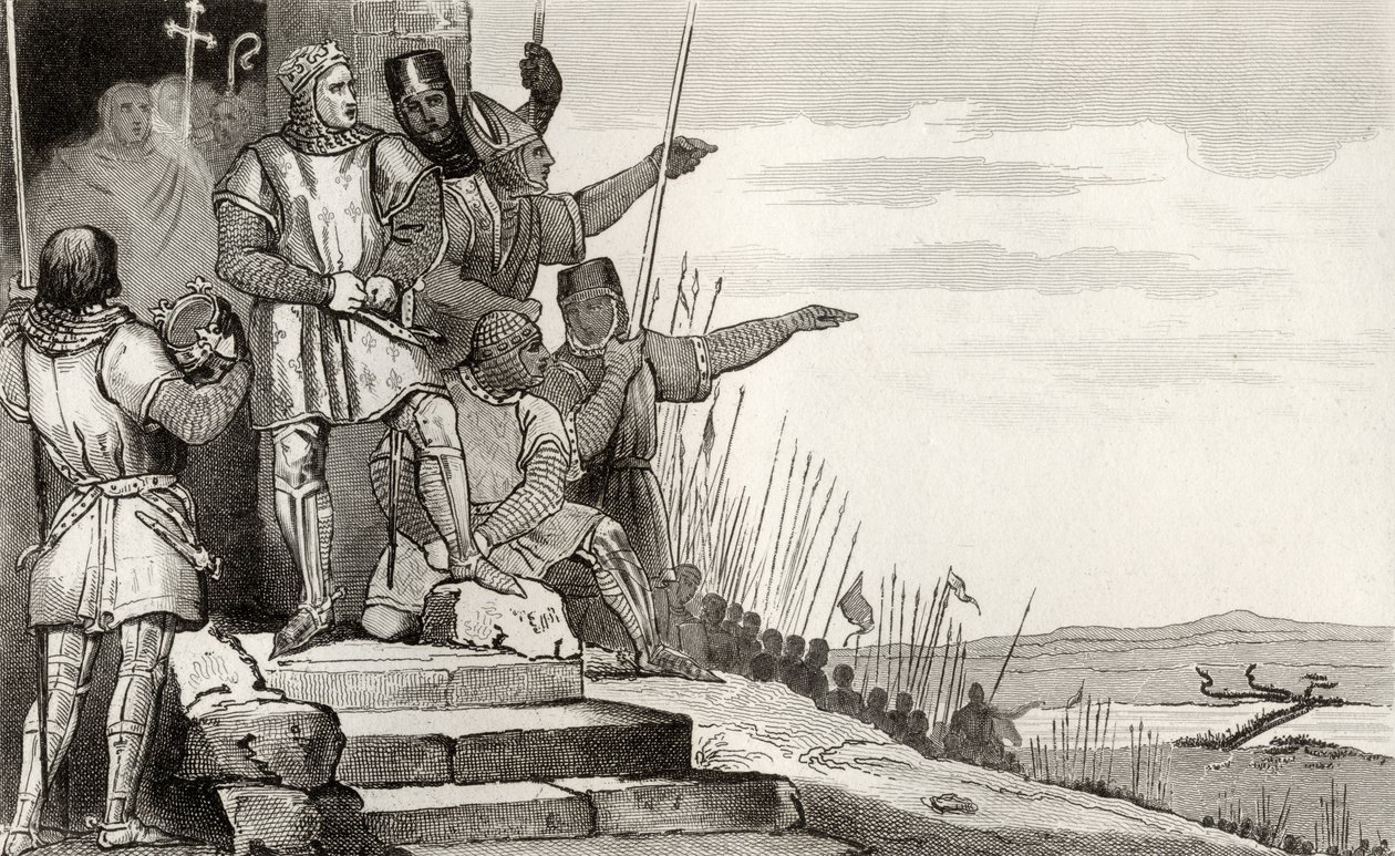 .1 Philippe II Auguste wins the Battle of Bouvines after Prayer, from 'Histoire de France' by Colart, published