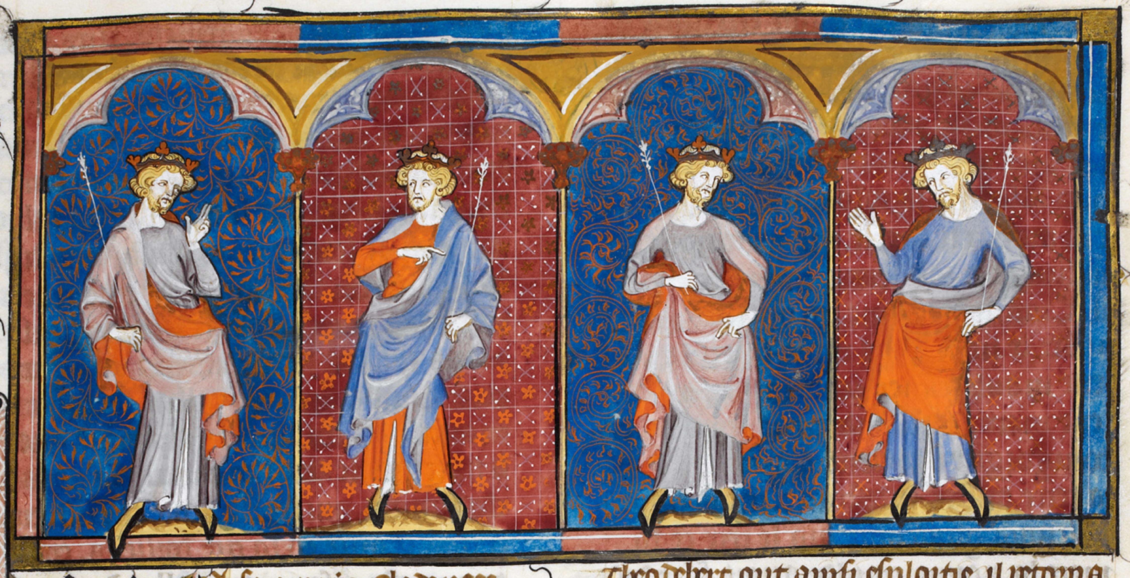 Clodomire, Childebert, Theodoric, and Clothaire, from Chroniques de France ou de St Denis, 14th century