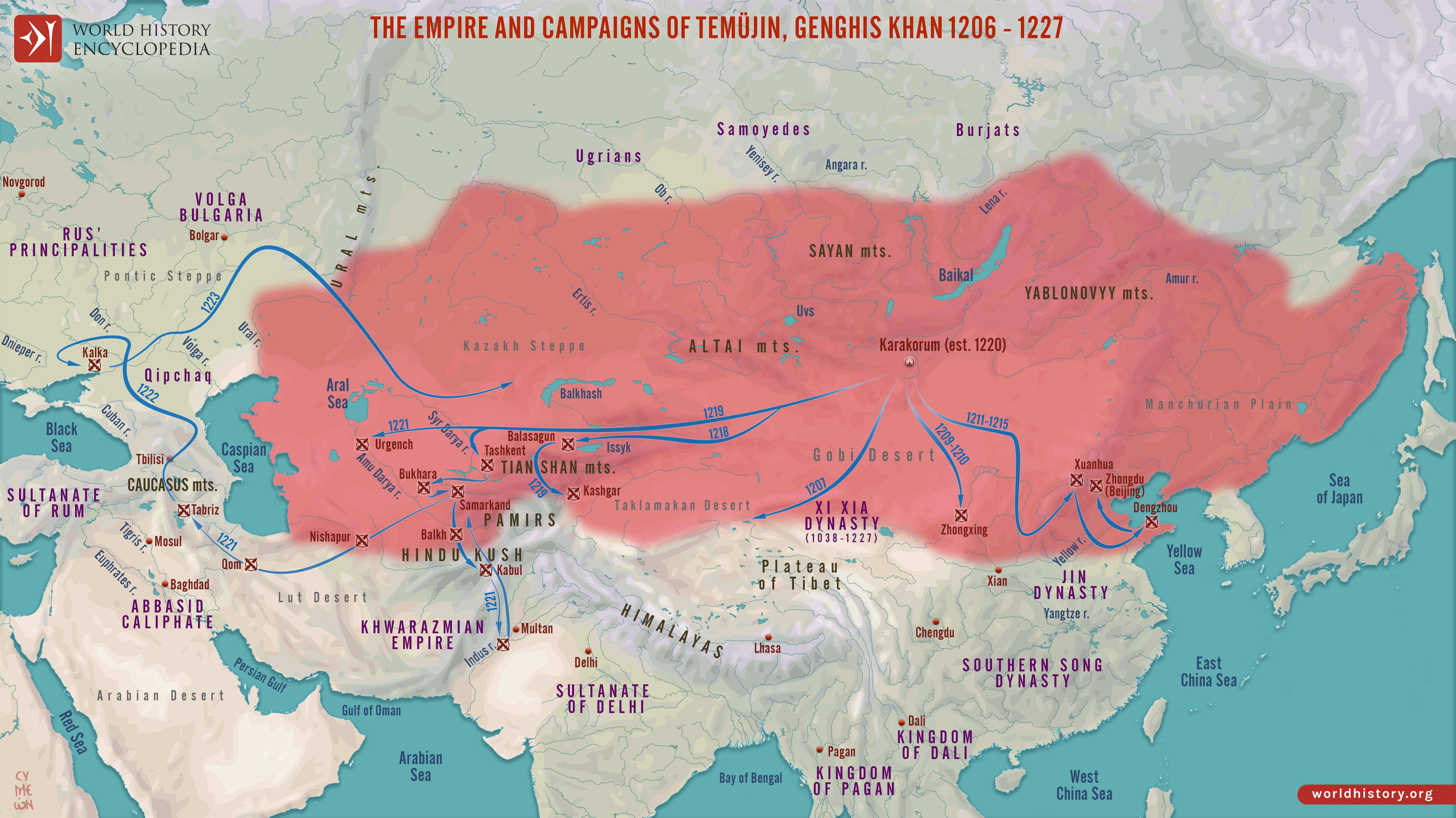 Map of the Empire & Campaigns of Genghis Khan