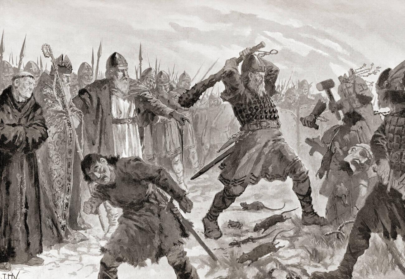 King Olav the Saint breaking the image of the God Mor