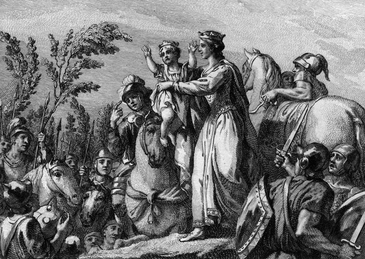 Fredegonde Queen of Neustria, holding in her arms her son, the future Clothary II