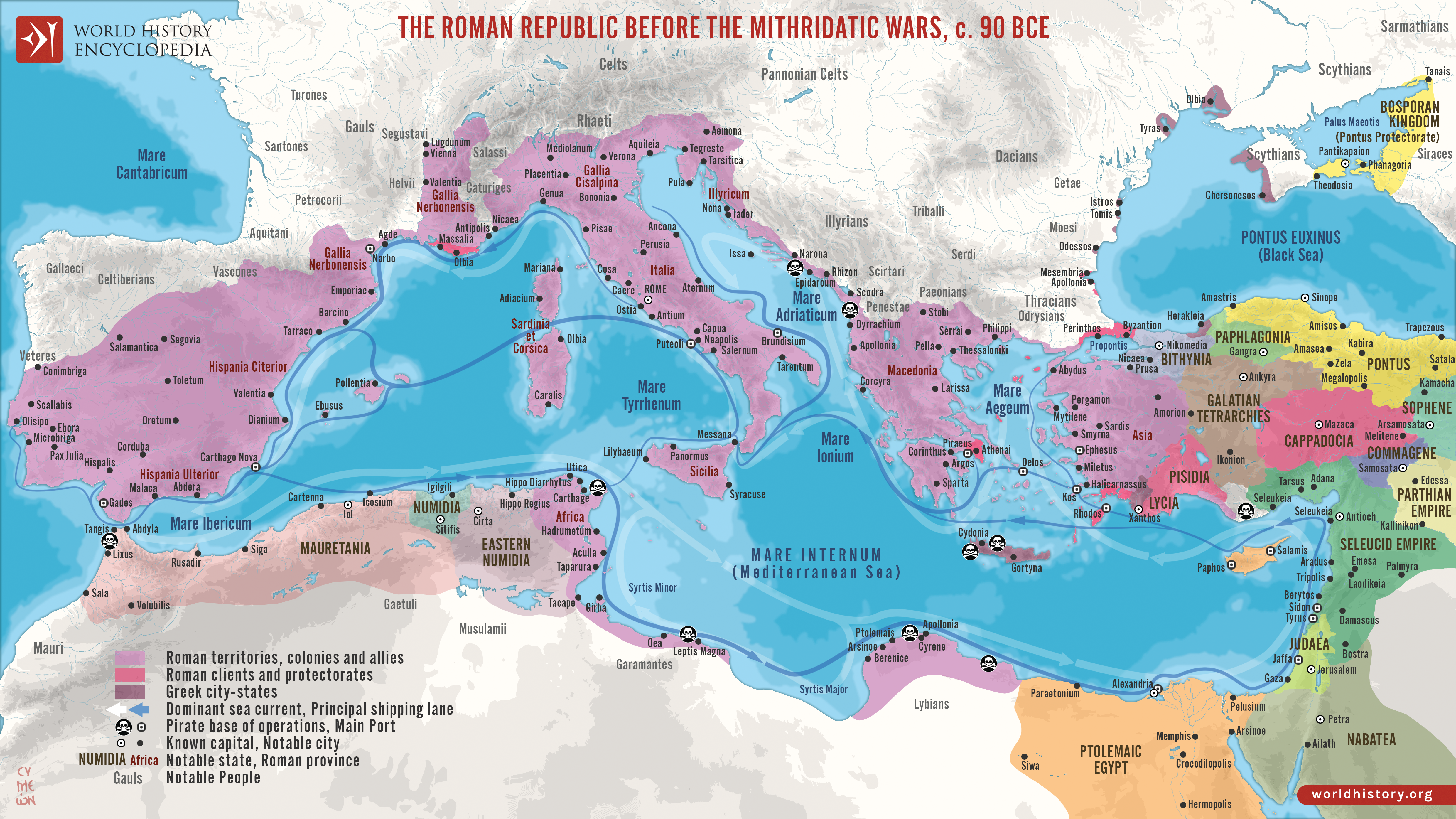 Map of the Roman Republic on the Eve of the Mithri