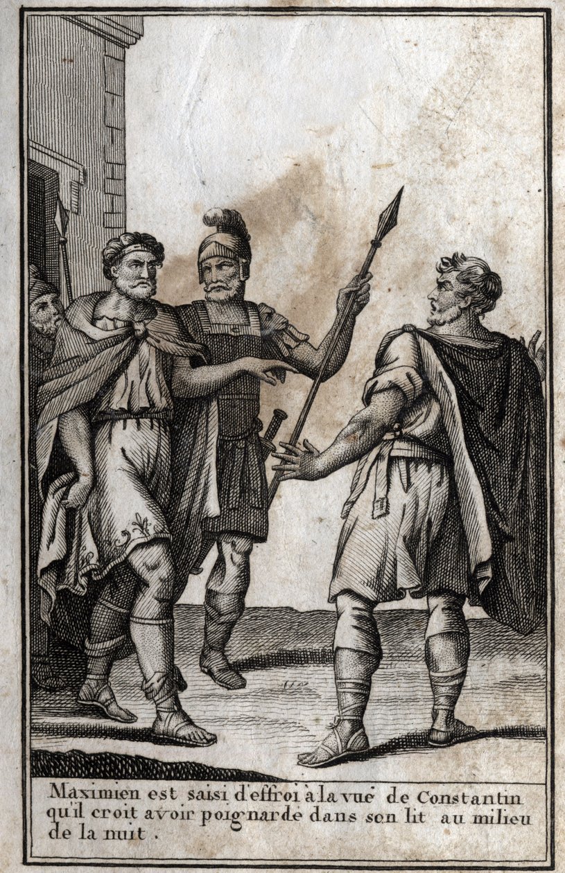 Maximian seized with fear at the sight of Constantine whom he thinks he stabbed in his bed