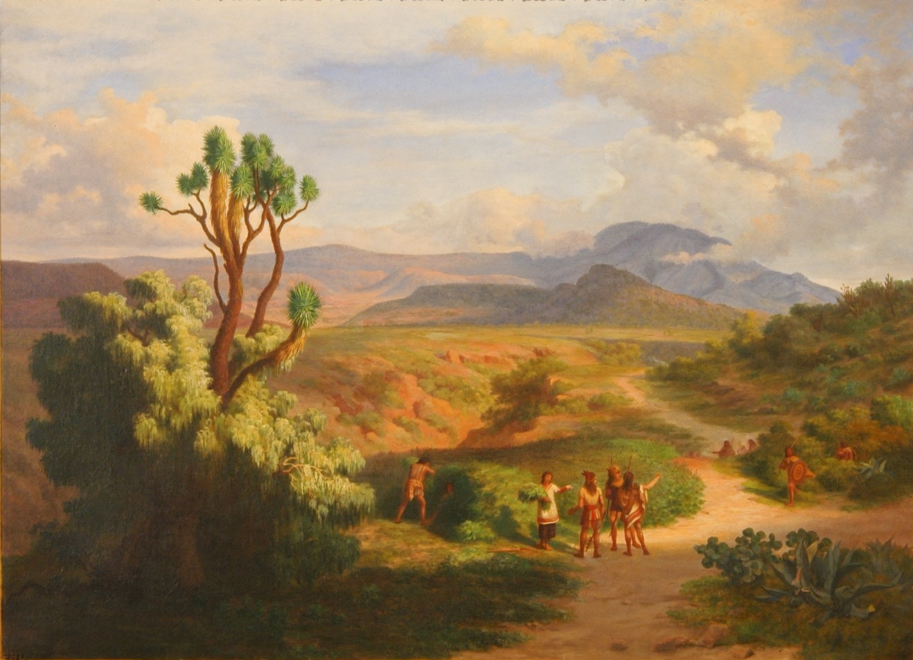 Nezahualcoyotl, prince of Texcoco, hiding in a chia field as he is chased by his adversaries. Painting by Luis Coto