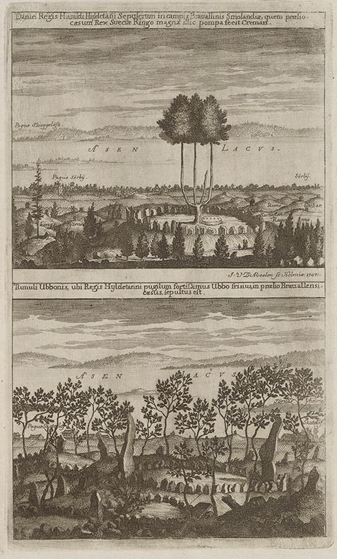 The graves of Harald Wartooth and Ubbi by Lake Åsnen in Småland