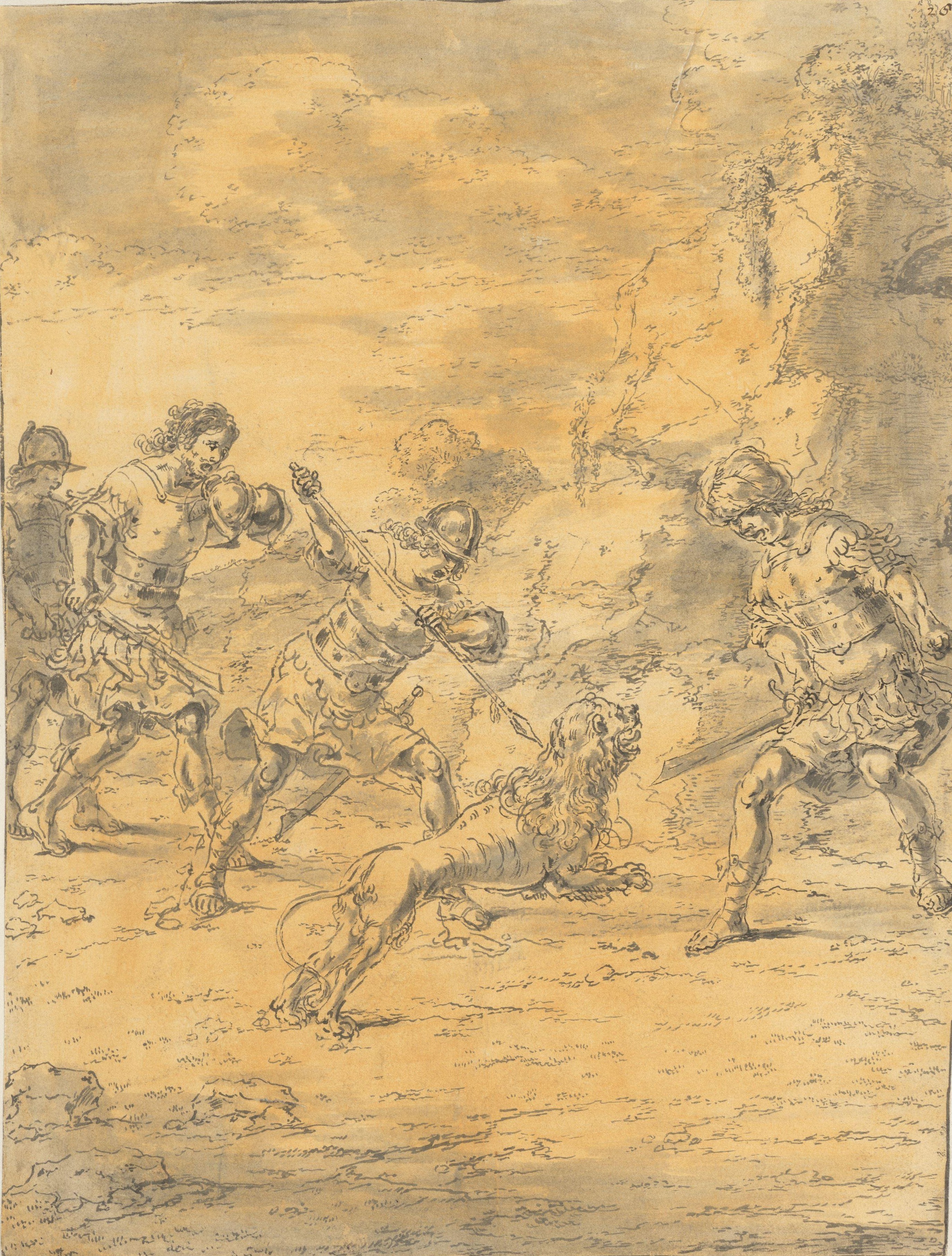 Craterus kills the lion that attacks Alexander the GreatLeonaert Bramer