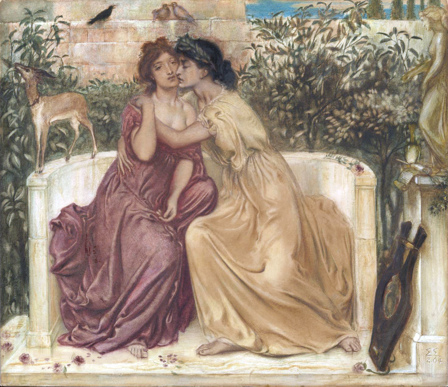 Sappho and Erinna in a garden at Mytilene, drawing by Simeon Solomon