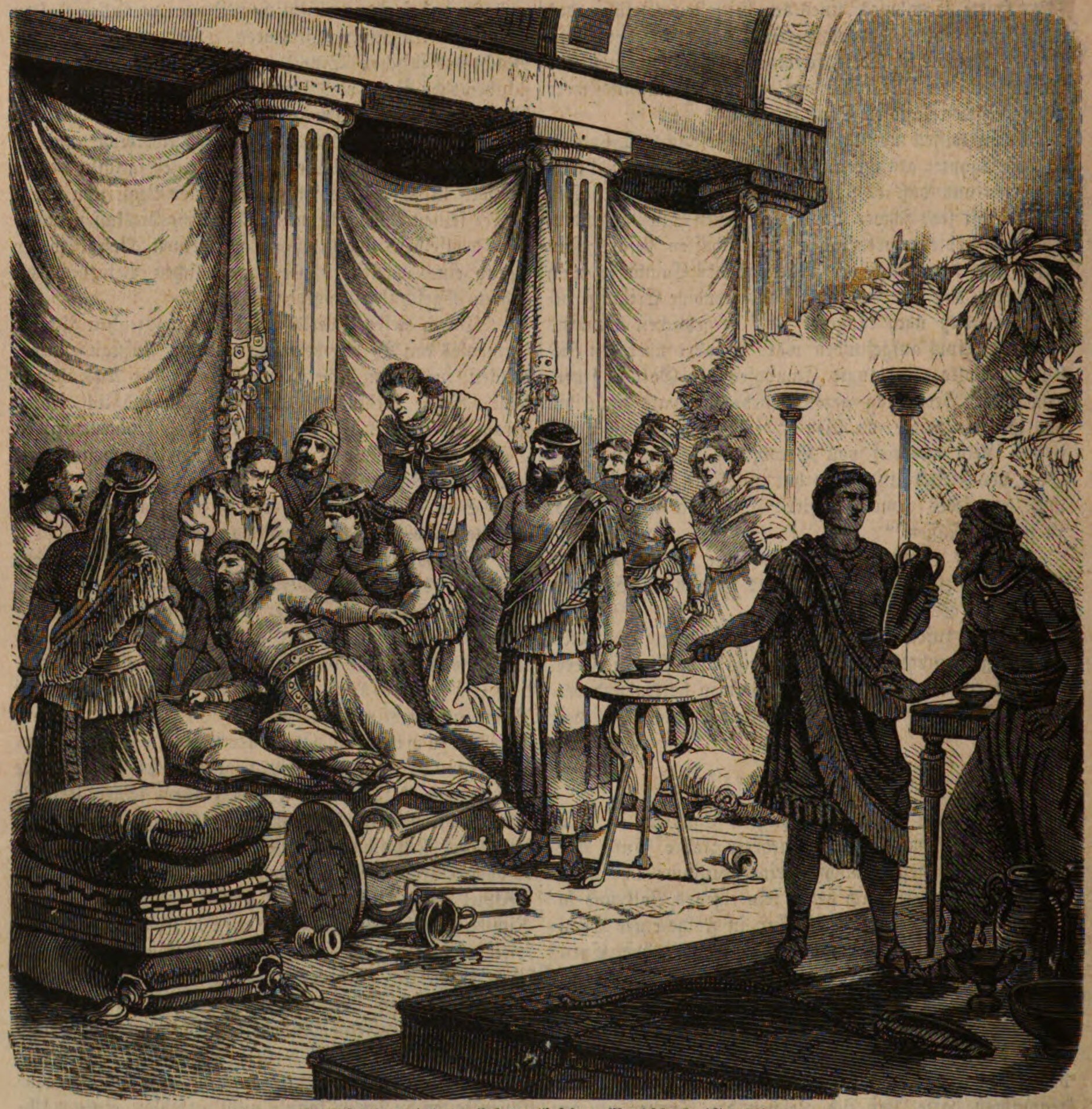 Cambyses II murders his cupbearer out of arrogance in presence of Prexaspes