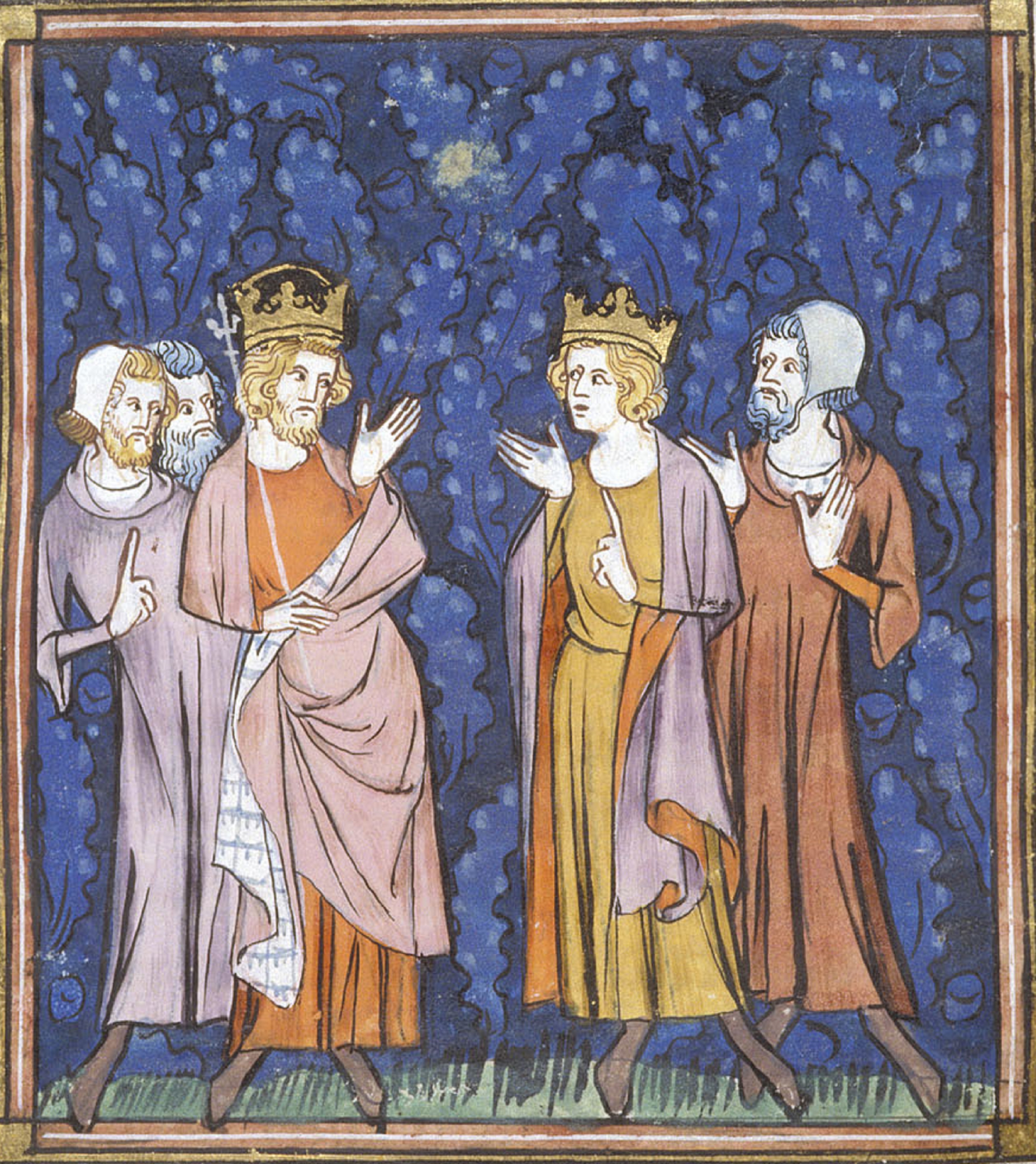 Charlemagne taking council, from Chroniques de France ou de St Denis, 14th century