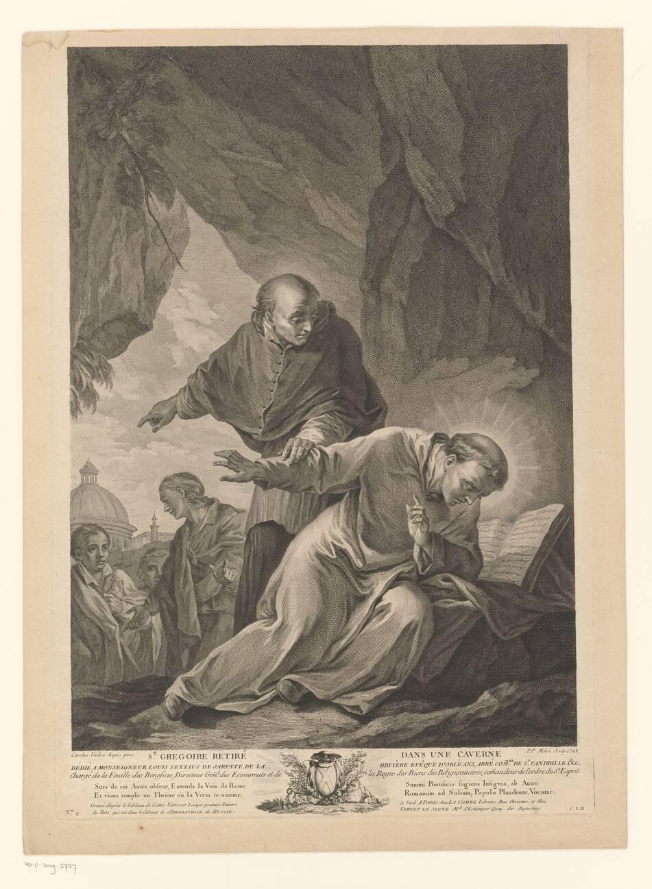H. Gregorius withdraws into a cave, Pascual Pedro Moles, After Carle van Loo