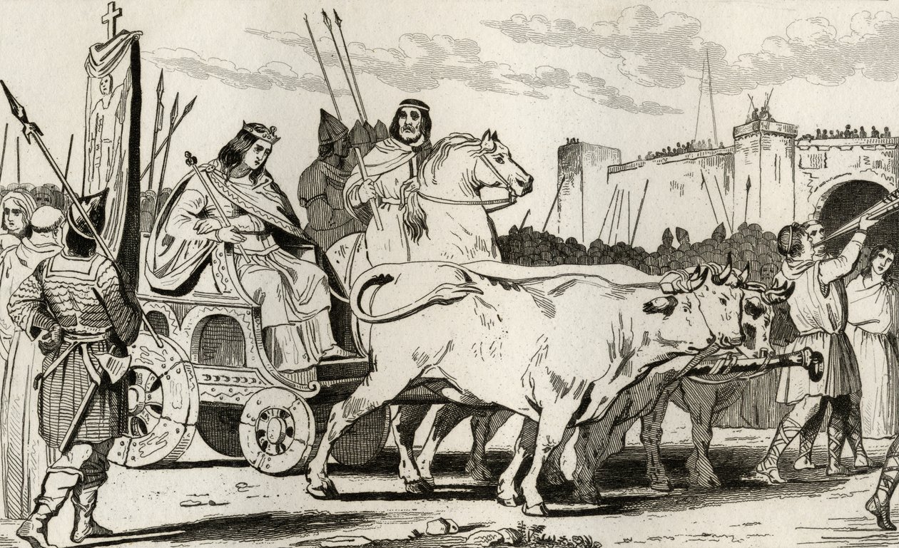 Clovis III in a Chariot Pulled by Oxen, with Pepin II of Herstal