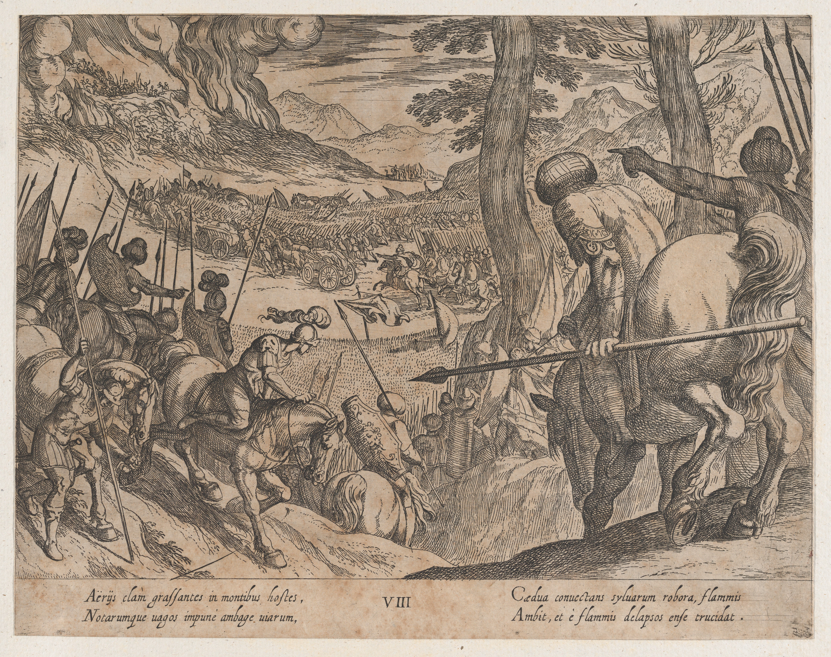 Alexander Encircling the Enemy Troops with Fire Plate 8, from The Deeds of Alexander the Great