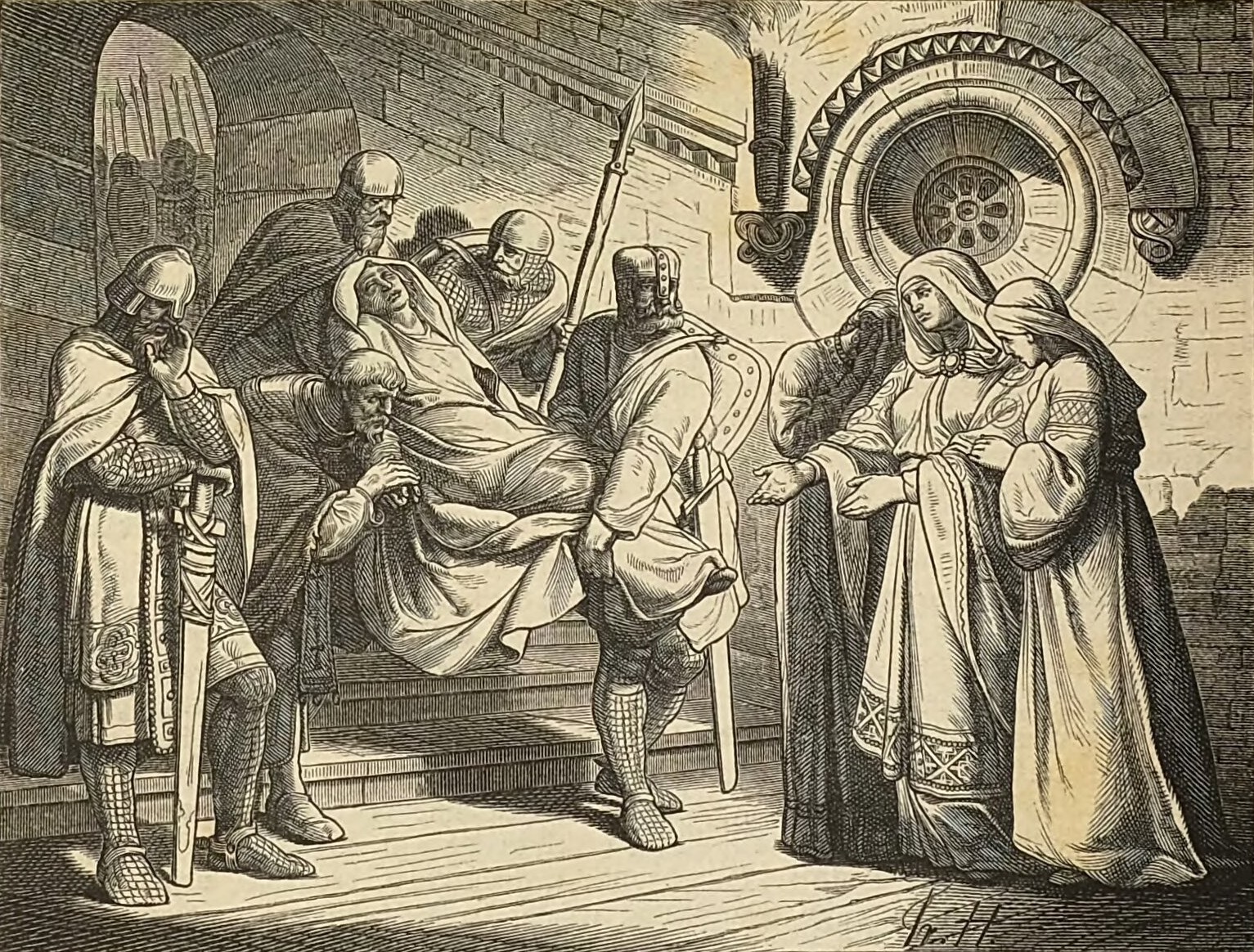 Conrad II returns the body of her son Hermann to his wife Gisela