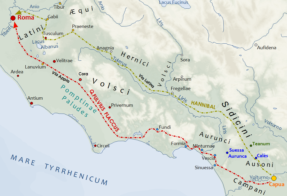 Hannibal's march on Rome (211 BC) and that of the Roman proconsul Fulvius Flaccus