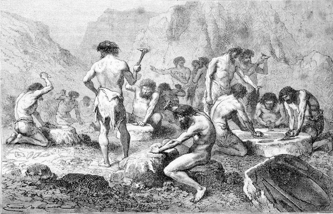 The manufacture and polishing of flint by prehistoric men in Pressigny