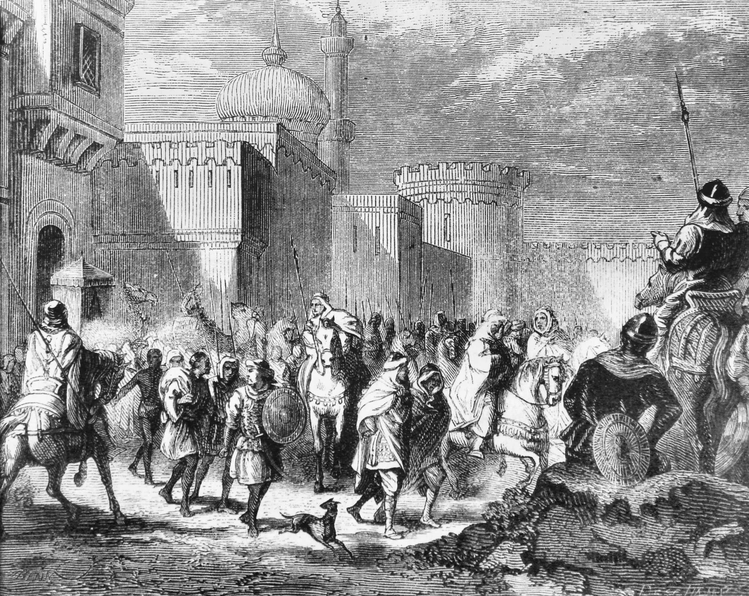 Muslim troops leaving Narbonne to Pepin le Bref