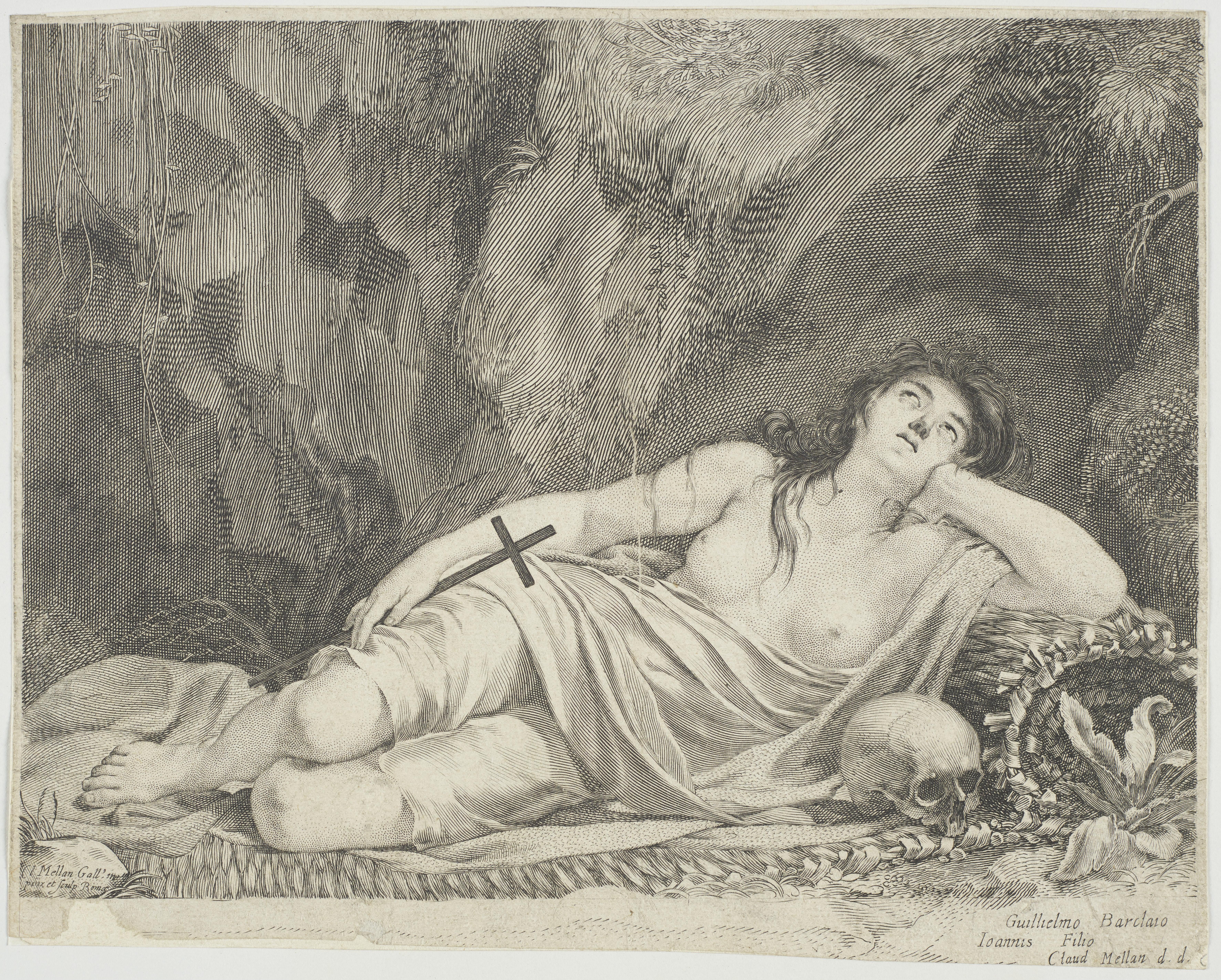 Magdalene the Penitent lying in a cave
